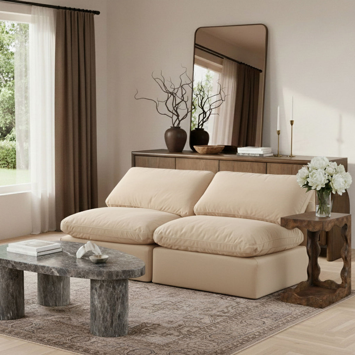 Indulge - Velvet 2 Seat Modular Armless Sofa