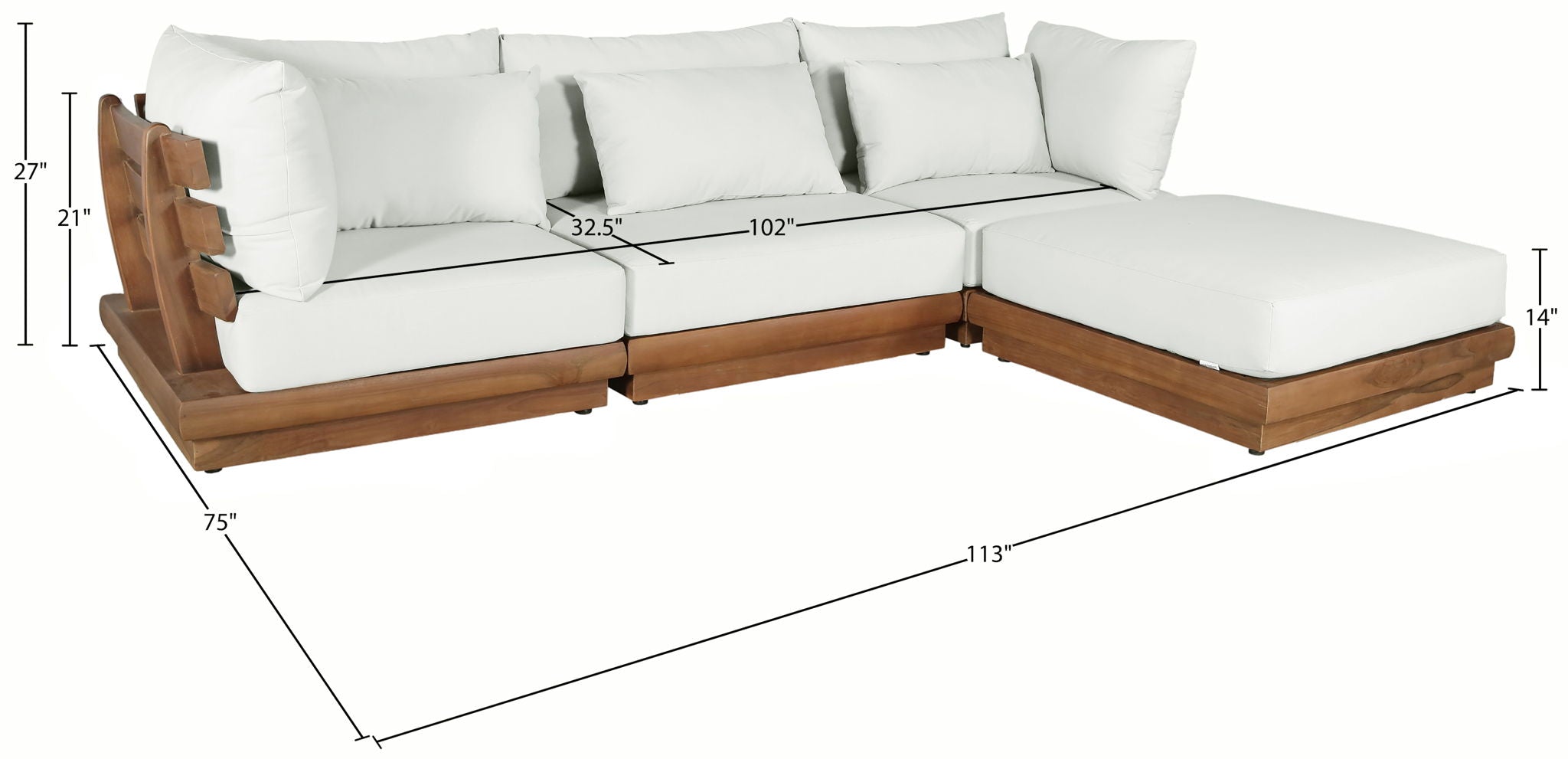 Mirella - 4 Piece Water Resistant Fabric Outdoor Patio Modular Sectional