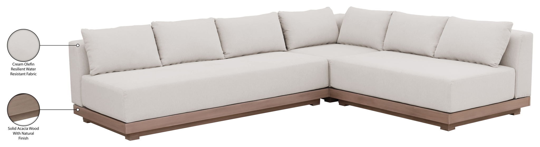Solace - Olefin Performance Fabric 3 Piece Outdoor Patio Modular Sectional (Sofa, Loveseat & Corner Chair)