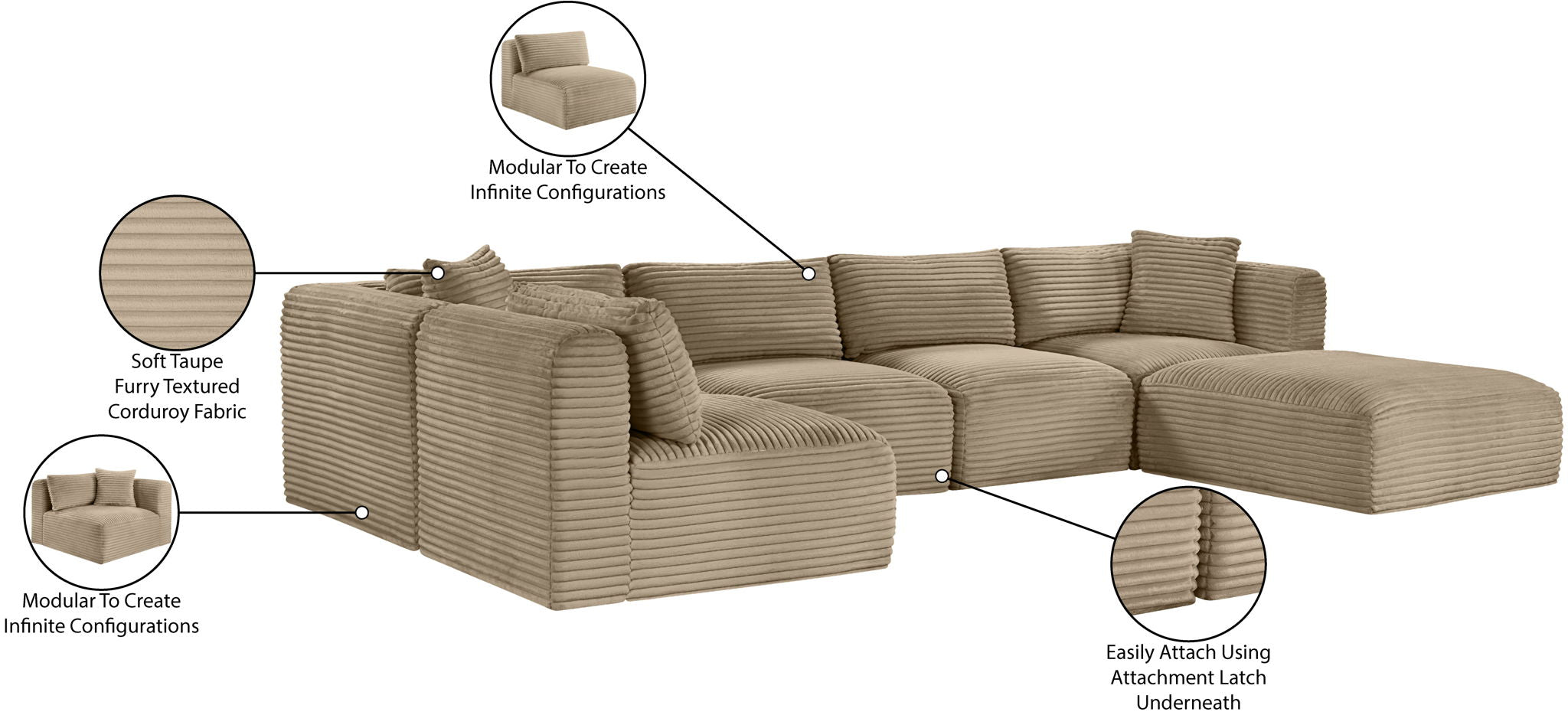 Shaggy - Fabric 6 Piece Modular U-Shaped Sectional
