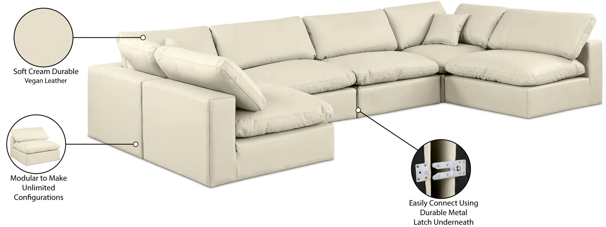 Comfy - 6 Piece Faux Leather Modular Armless Sectional