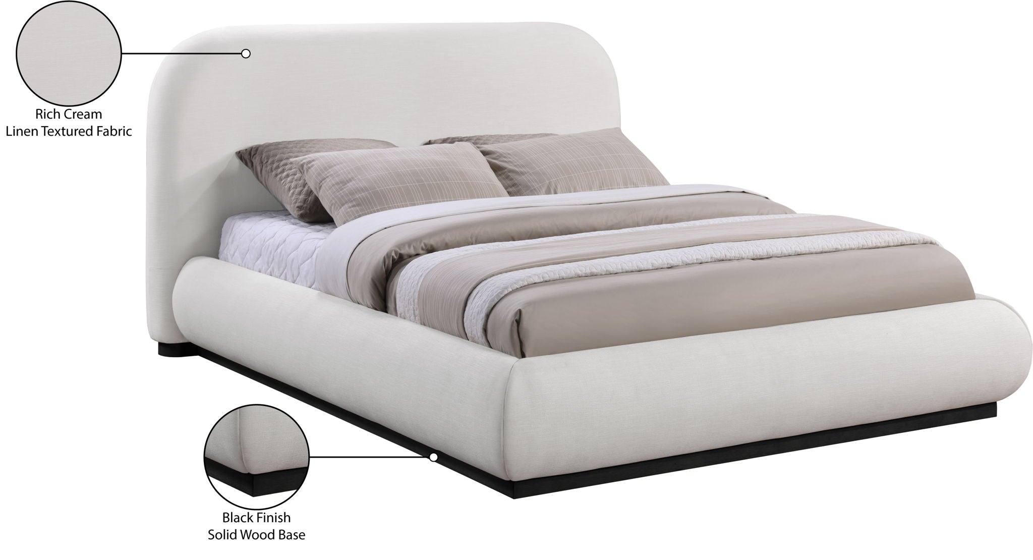 Vaughn - Linen Bed With Black Base