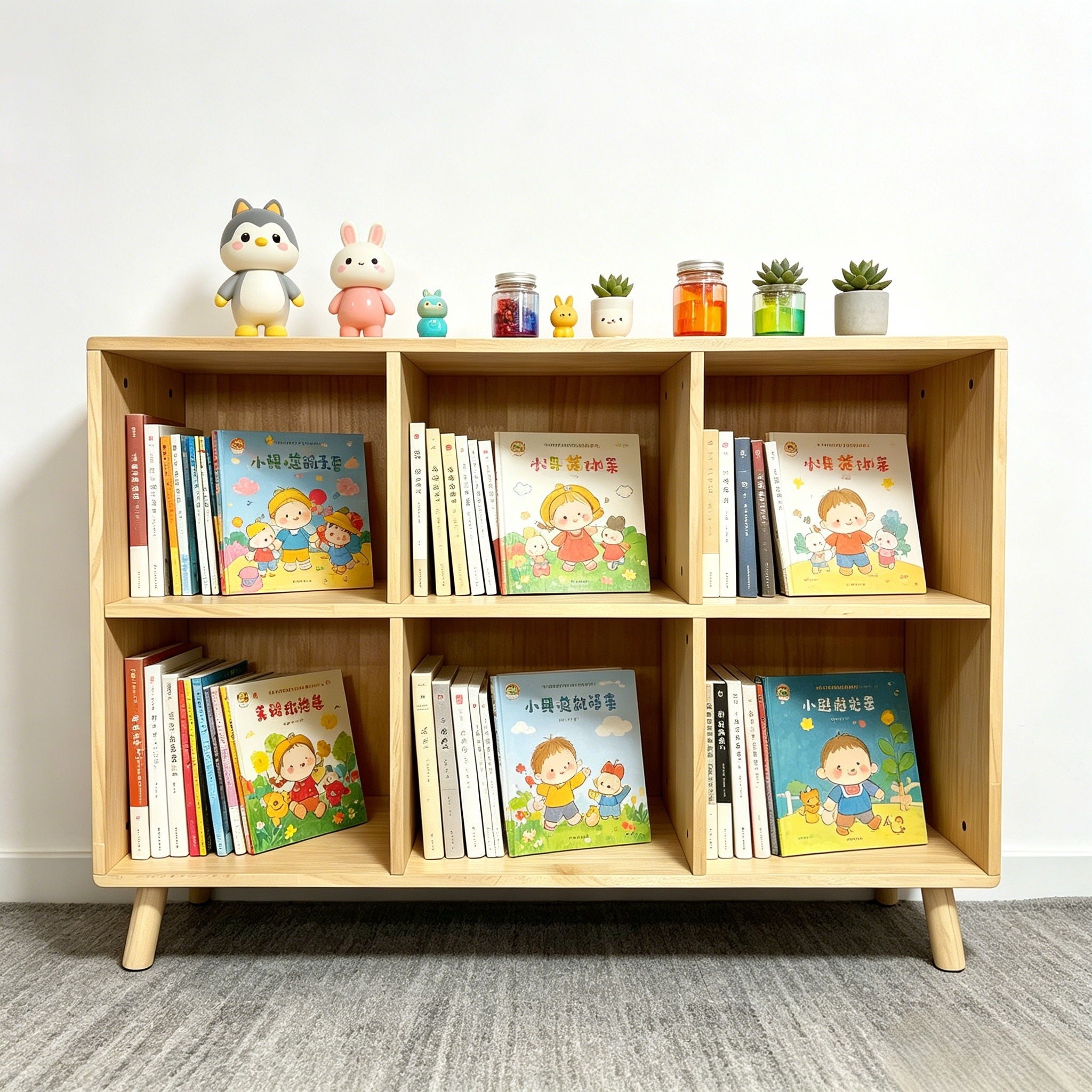 6 Cube Storage Shelf, Freestanding Open Bookcase With Legs Cubby Organizer For Living Room - Natural Wood