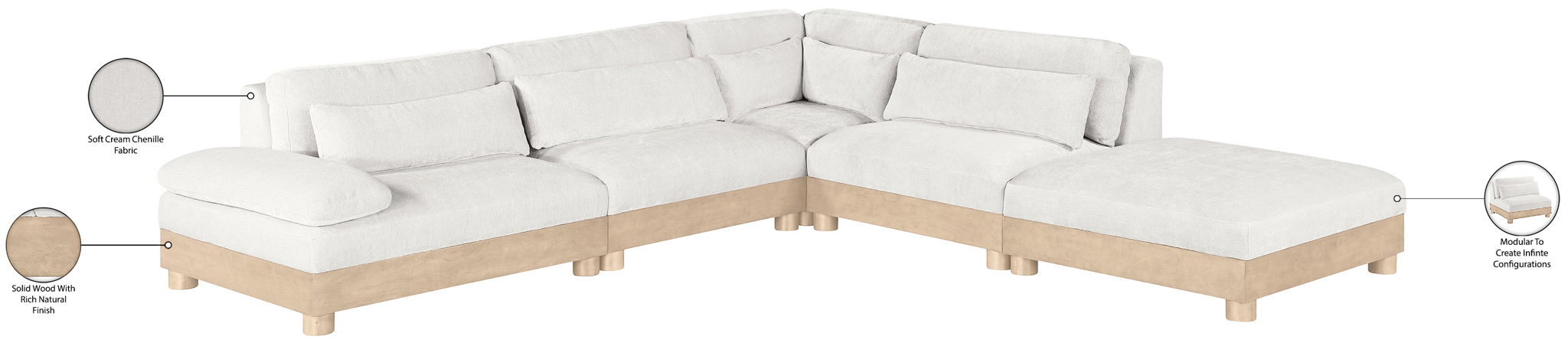 Turin - Chenille Fabric Upholstered Modular Sectional - White