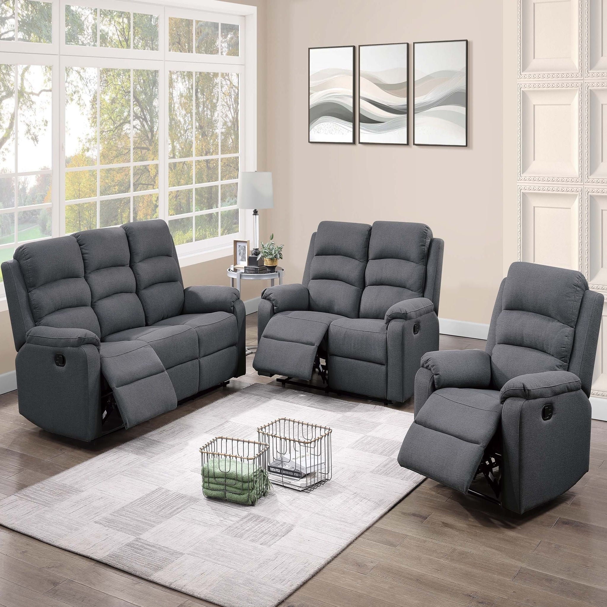 Modern Living Room Set With Manual Recliner