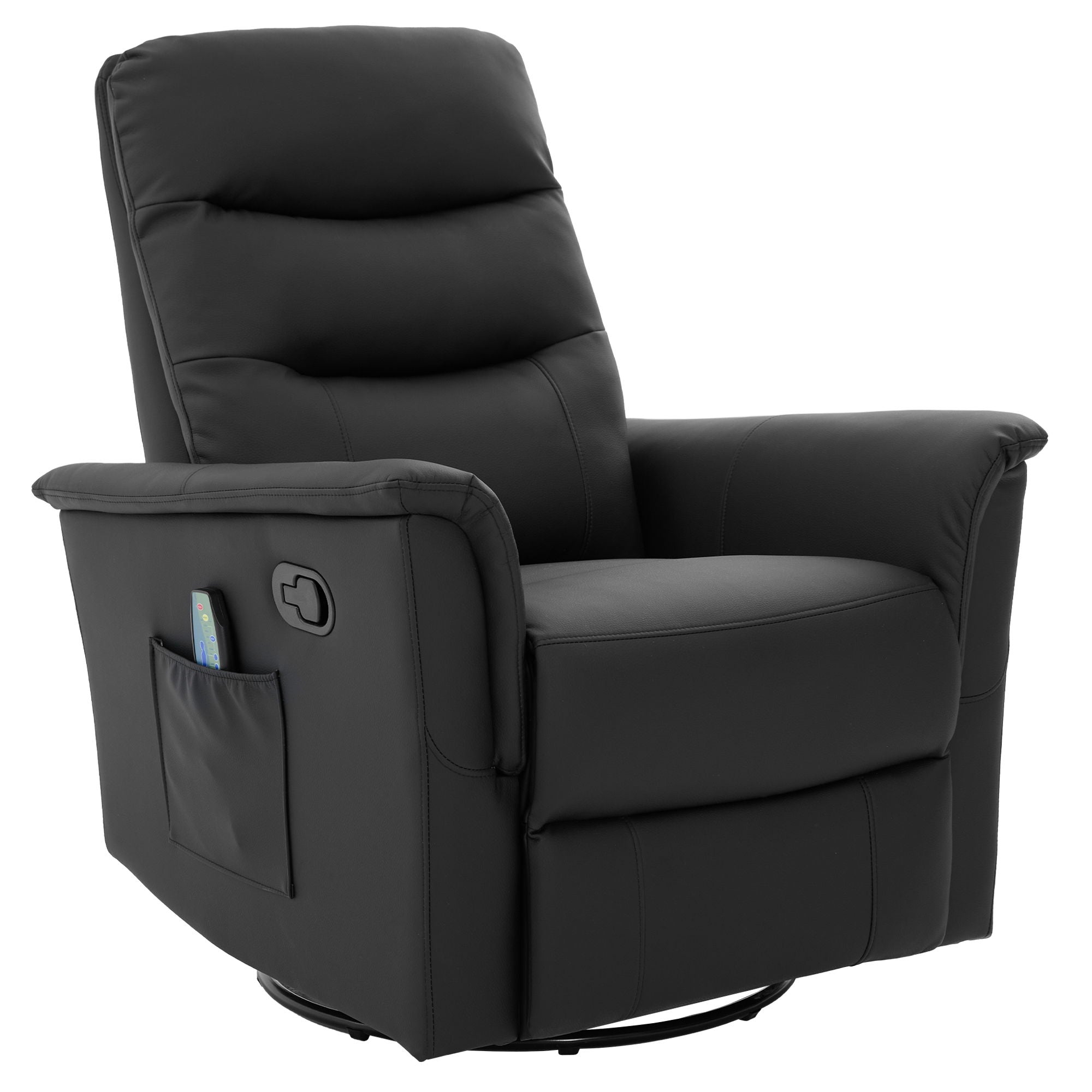 Manual Recliner Chair With 8 Point Massage And Swivel Function For Living Room - Black