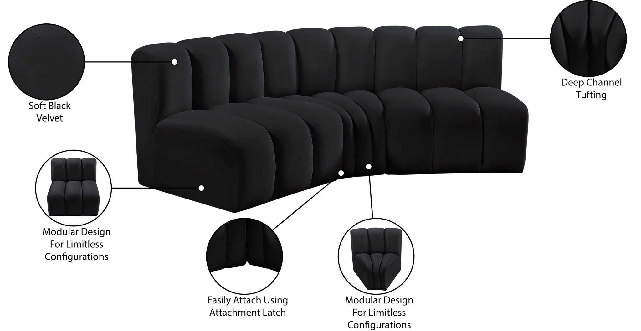 Arc - Velvet 3 Piece Modular Corner Sofa