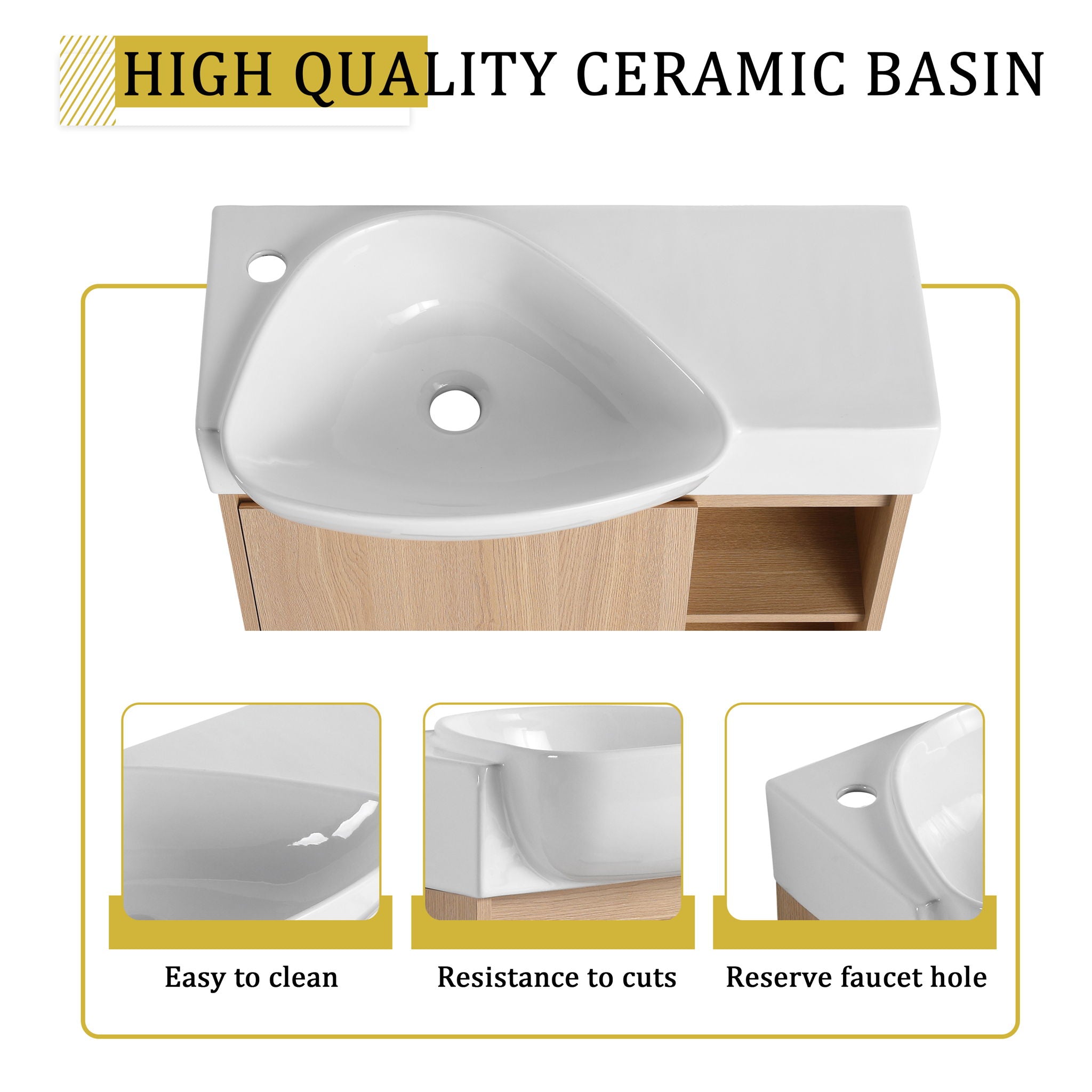 26" Wall Mounted Bathroom Vanity With Sink & Soft Close Door - Oak
