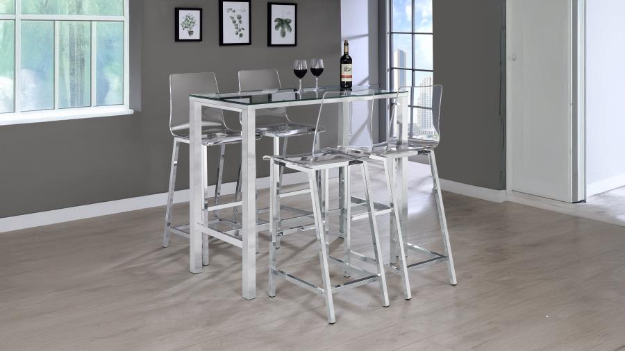 Tolbert 5-Piece Glass Top Bar Table Set with Acrylic Chairs Chrome