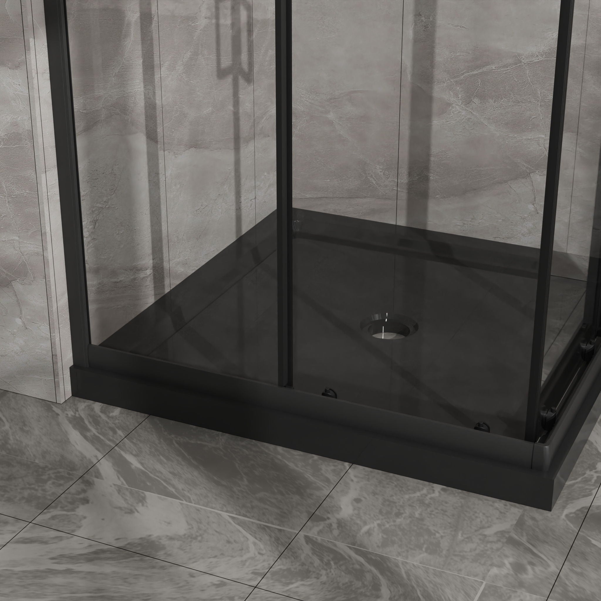 Corner Shower Enclosure, Double Sliding Door With Shower Base - Matte Black