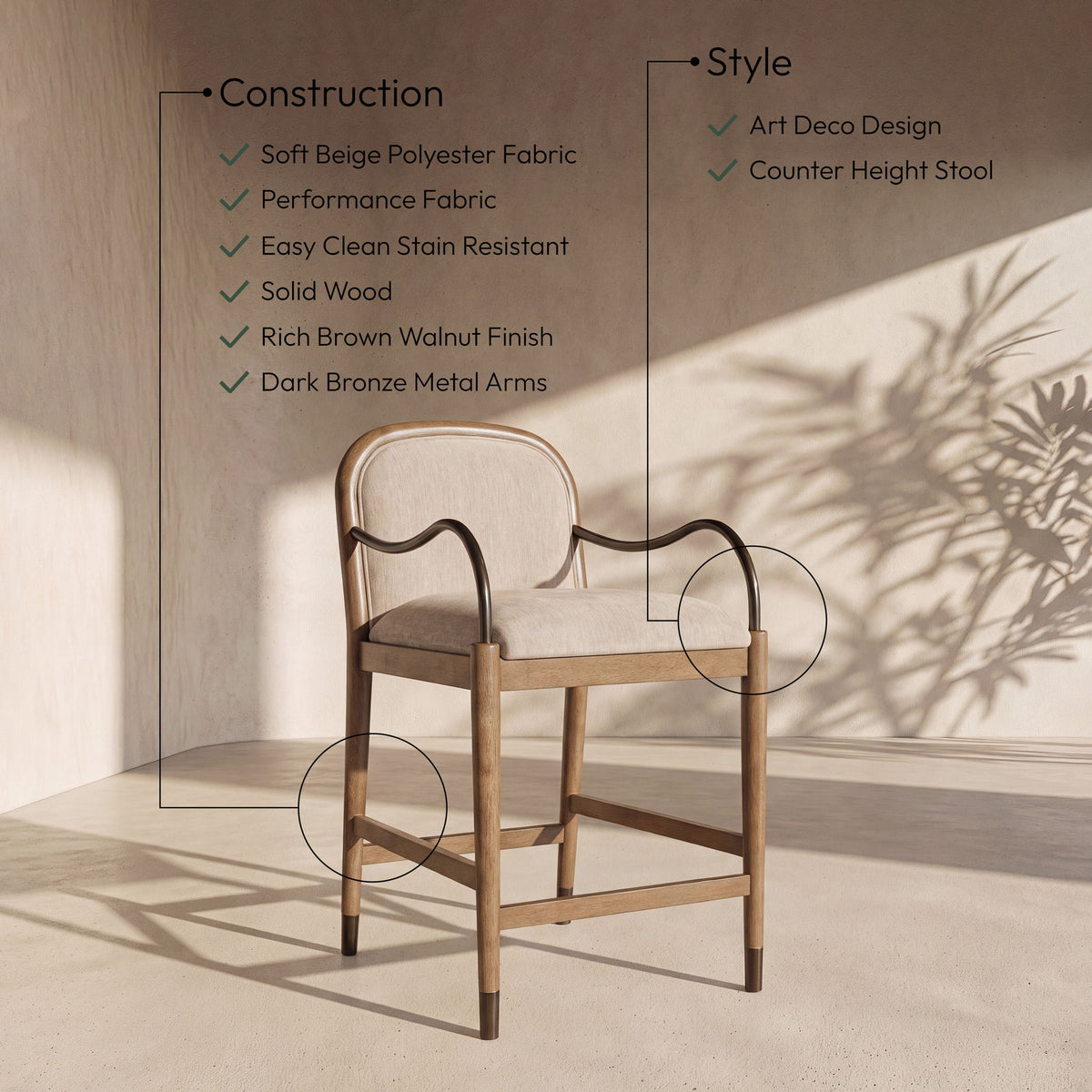 Cambria - Fabric Upholstered Counter Stool