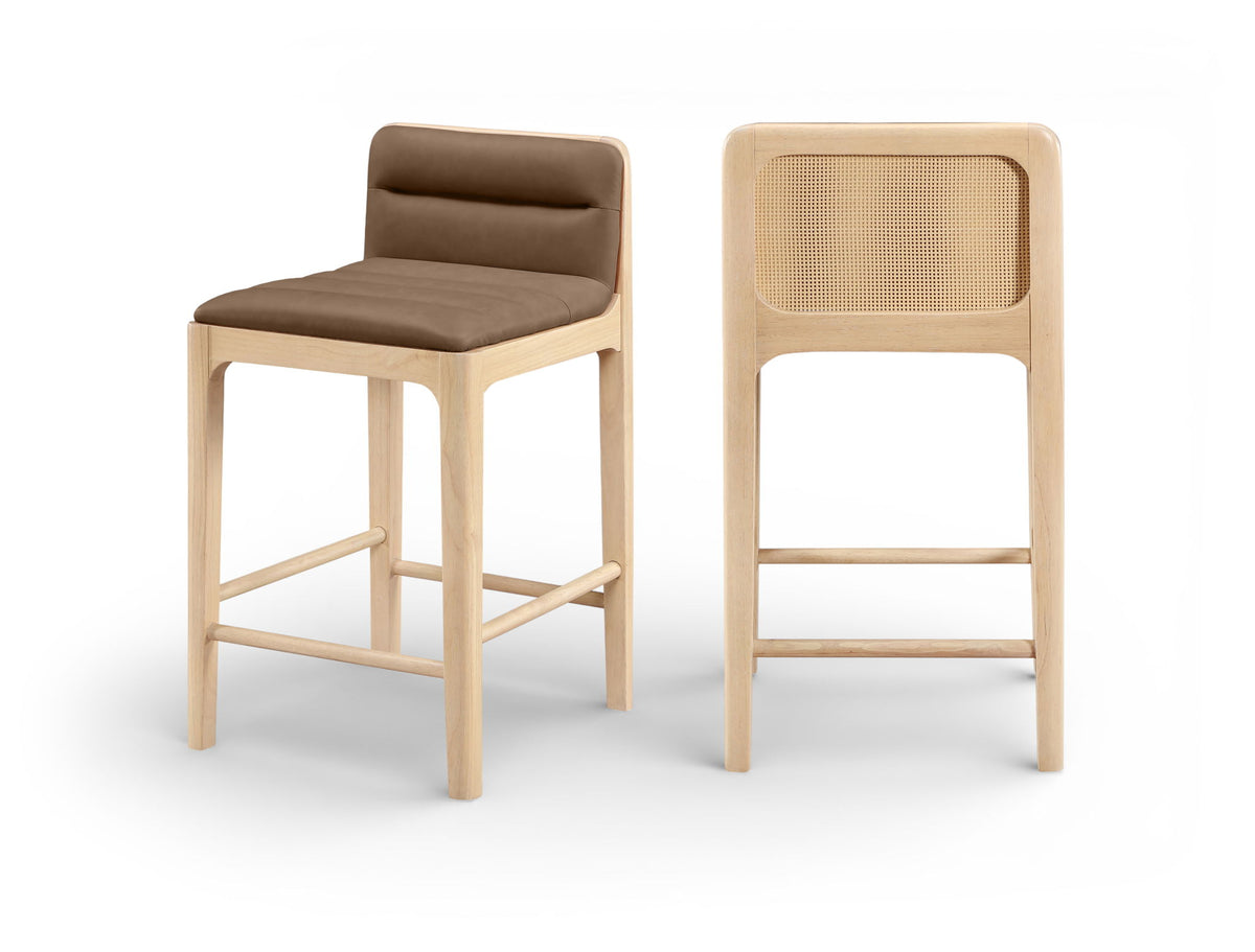 Ellis - Vegan Leather Upholstered Counter Stool (Set of 2) - Natural Base