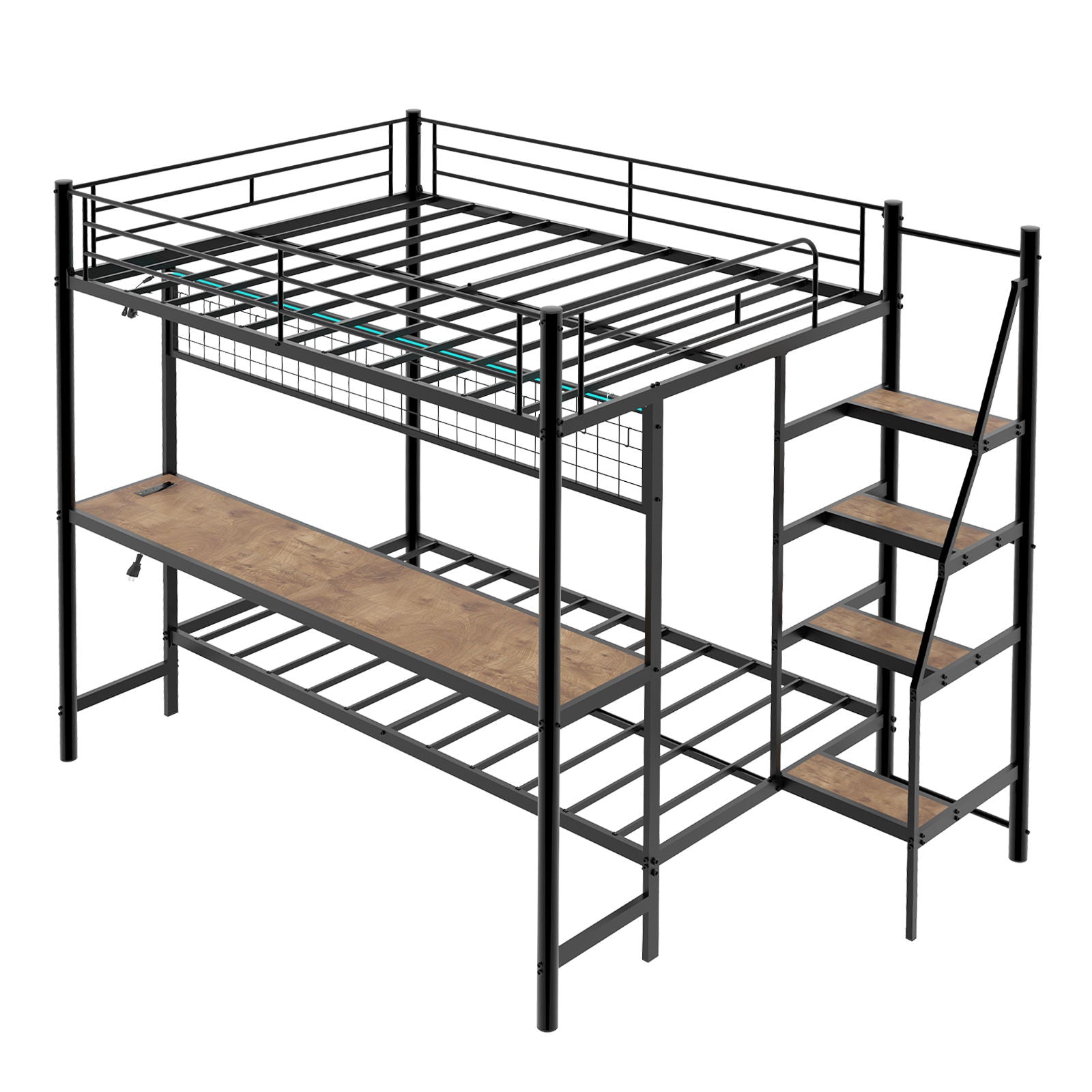 Bunk Bed With Built In Desk And LED Lighting