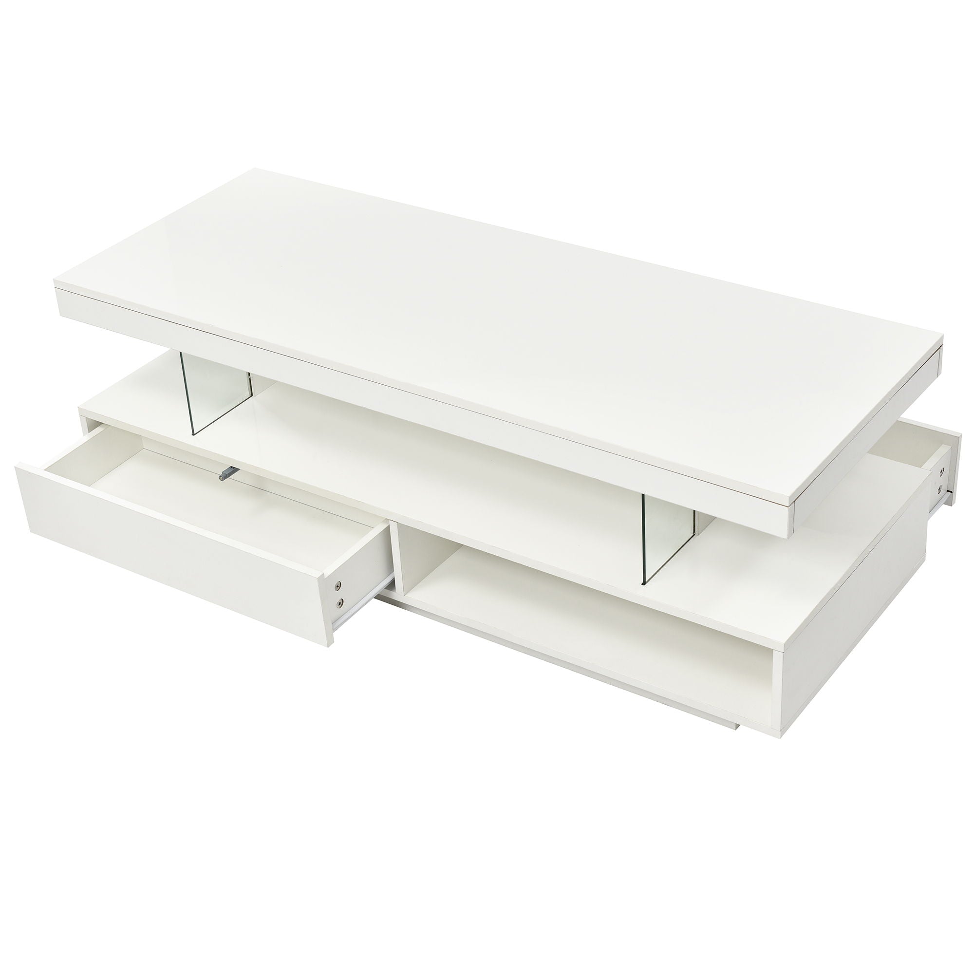 LED Coffee Table With Storage, Modern Center Table With 2 Drawers And Display Shelves, Accent Furniture With LED Lights For Living Room - White