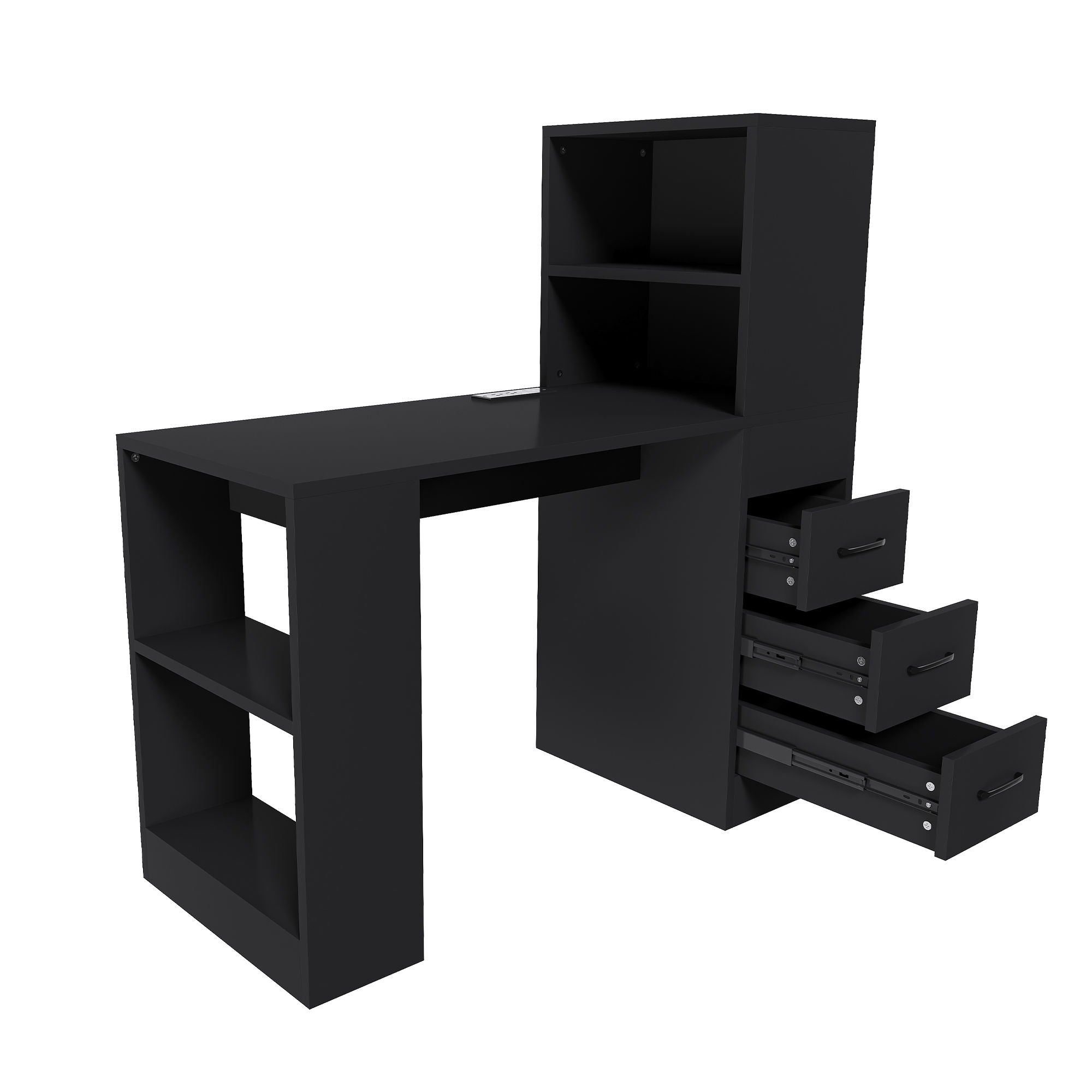Computer Desk With 4 In 1 Socket & 3 Drawers, 4 Tier Shelves