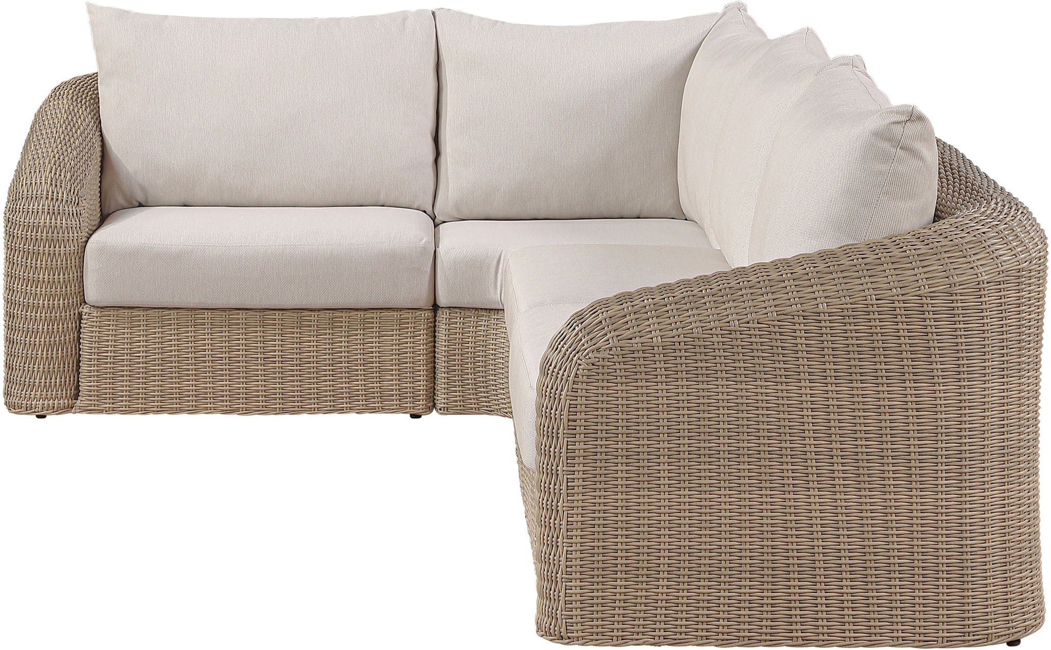 Seacrest - Olefin Water Resistant Fabric And Wicker 4 Piece Outdoor Patio Modular Sectional