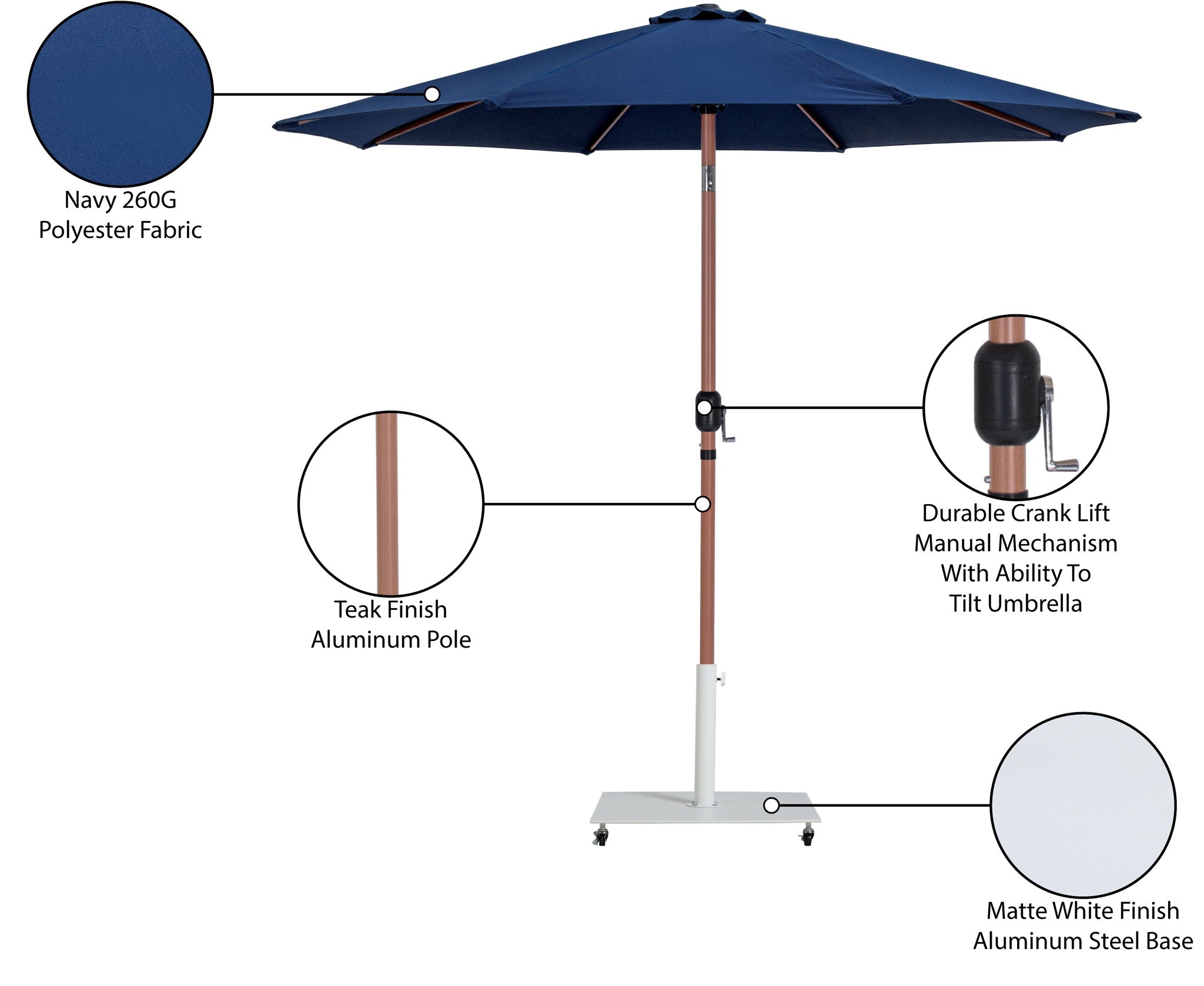 Fiji - Aluminum Patio Umbrella With Square White And Teak Base