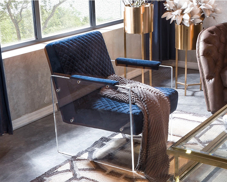 Divani Casa Edmond Modern Blue Velvet & Acrylic Lounge Chair