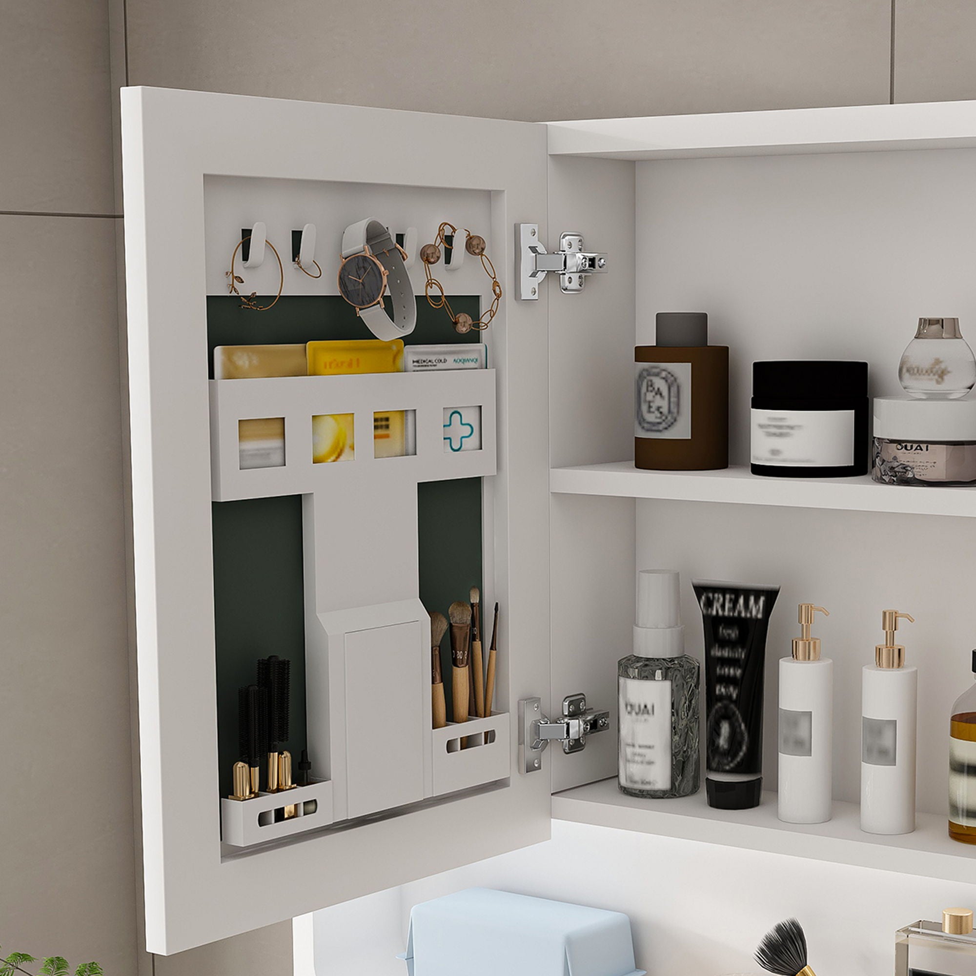 Wall Mounted Bathroom Mirror Cabinet With LED Lights, Anti Fog & Explosion Proof, Touch Control Medicine Cabinet, 3 Color Lighting - White