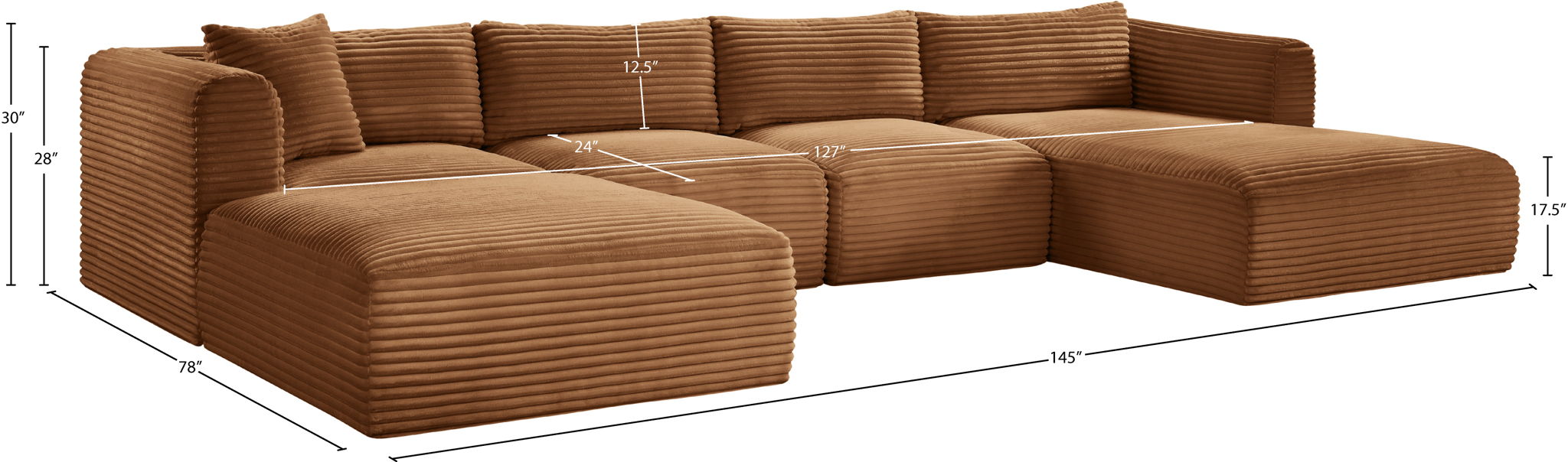 Shaggy - Fabric 5 Piece Modular Sectional With Chaise And Ottoman