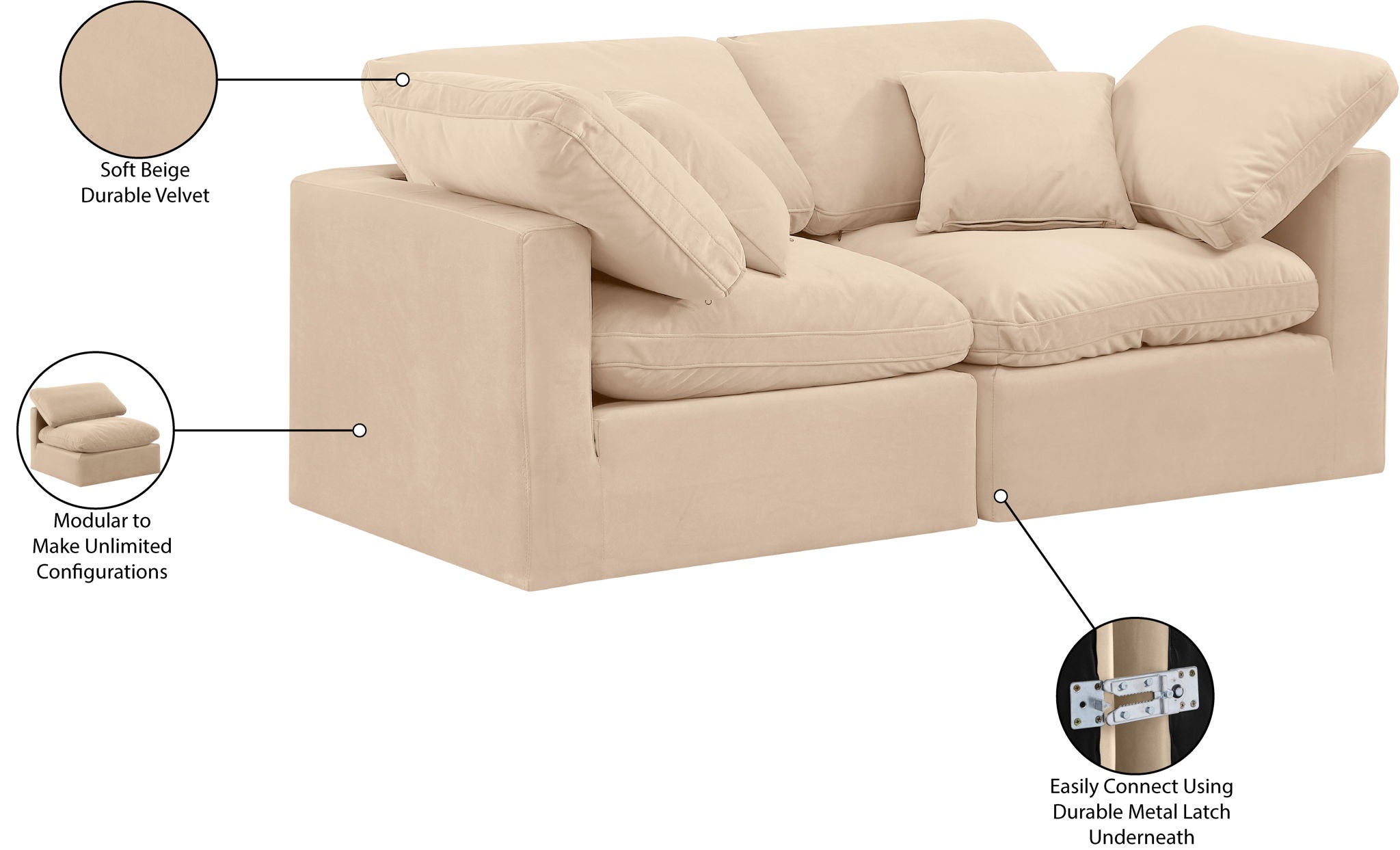 Indulge - Velvet 2 Seat Modular Sofa