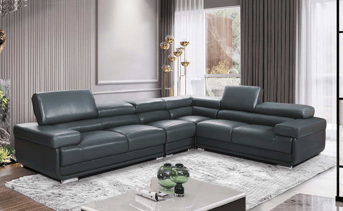 2119 Dark Grey 4-Piece Top-Grain Leather Sectional