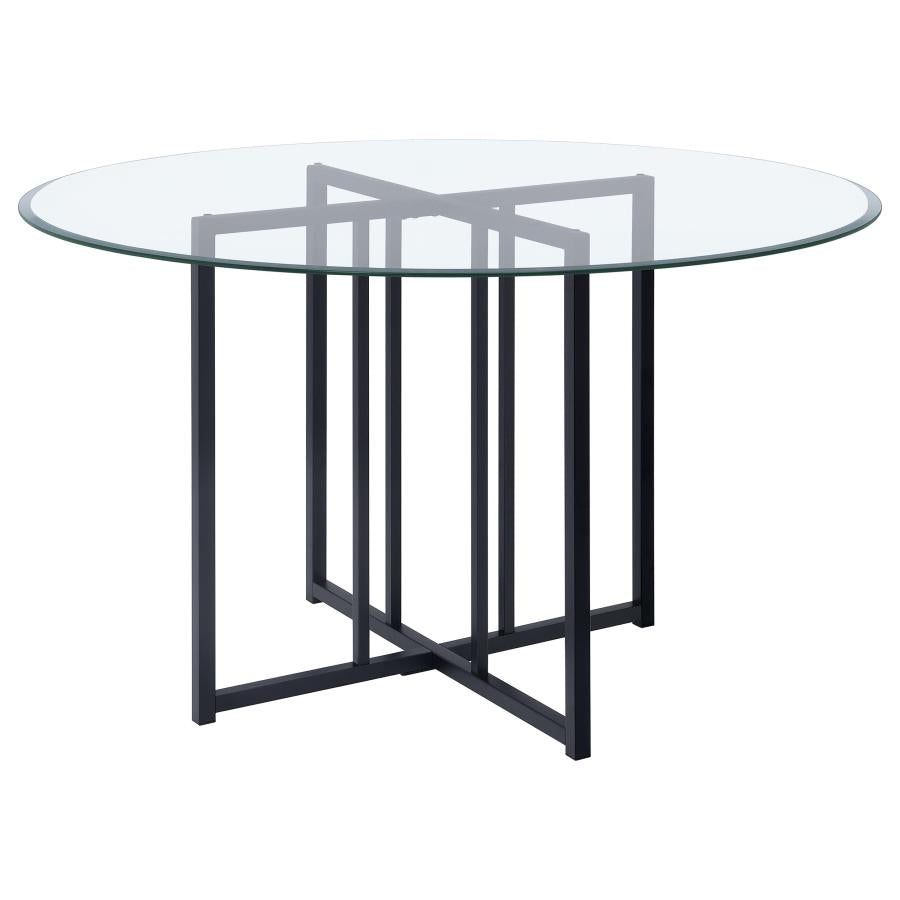 Pace 48-inch Round Glass Top Dining Table Matte Black