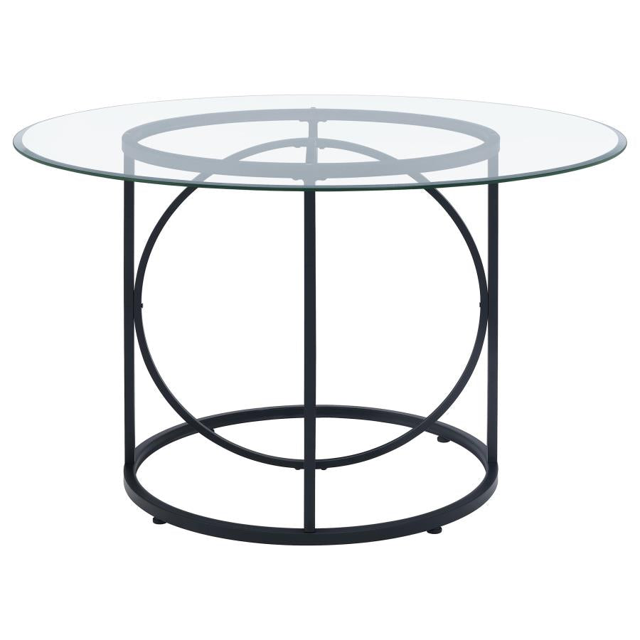 Levy 48-inch Round Glass Top Dining Table Matte Black