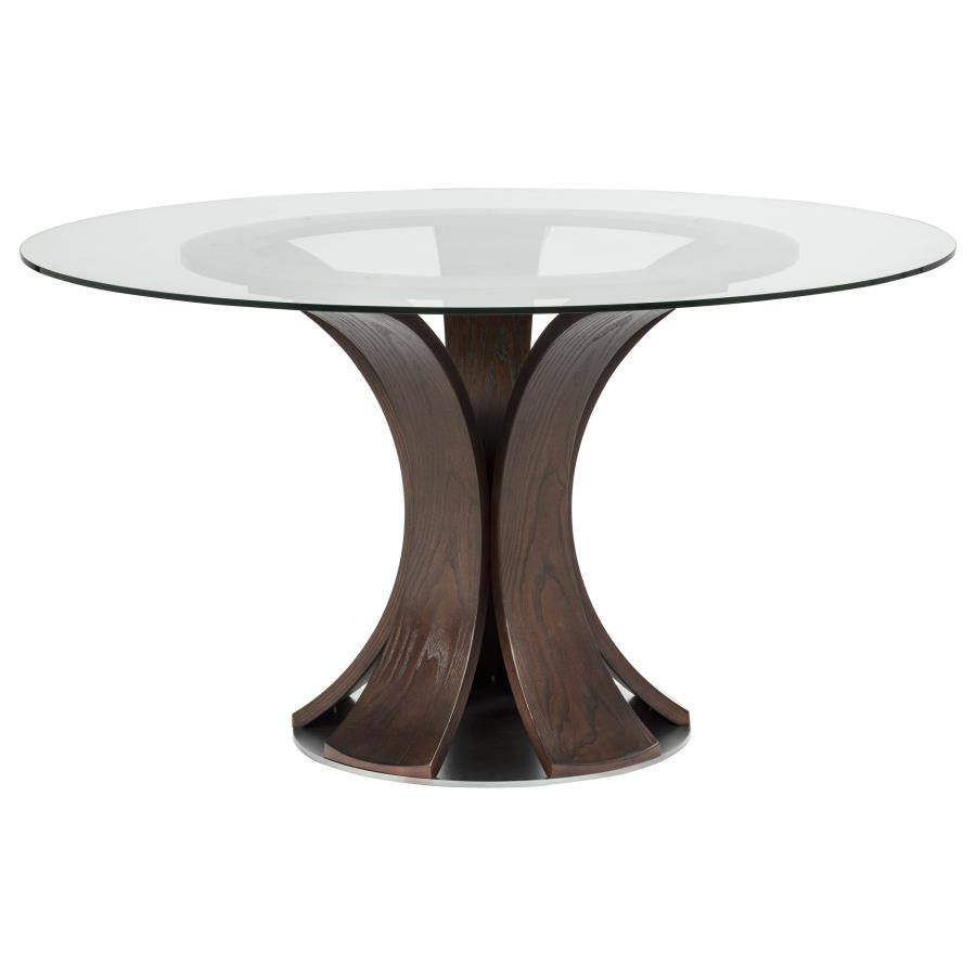 Naser 48-inch Round Glass Top Dining Table Dark Walnut