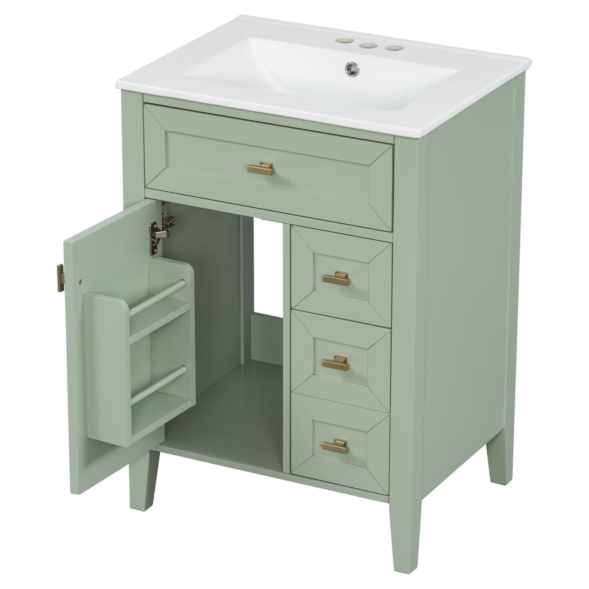Bathroom Vanity With Sink, 3 Drawers & Cabinet With 2 Tier Door Storage Rack, Soft Close Doors & Drawers