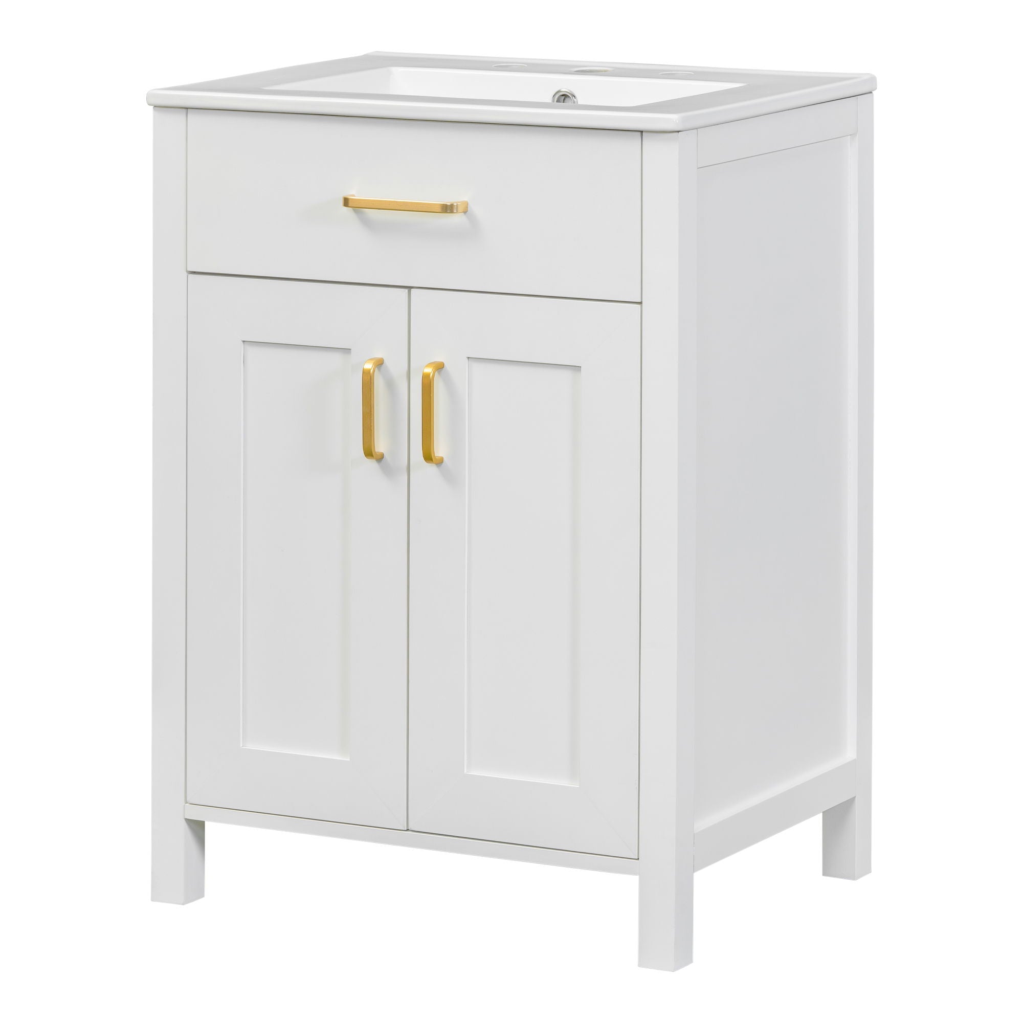 Modern Bathroom Vanity With Ceramic Sink, Soft-Close Doors, Flip Drawer, U-Shaped Shelves, Elegant Storage Solution