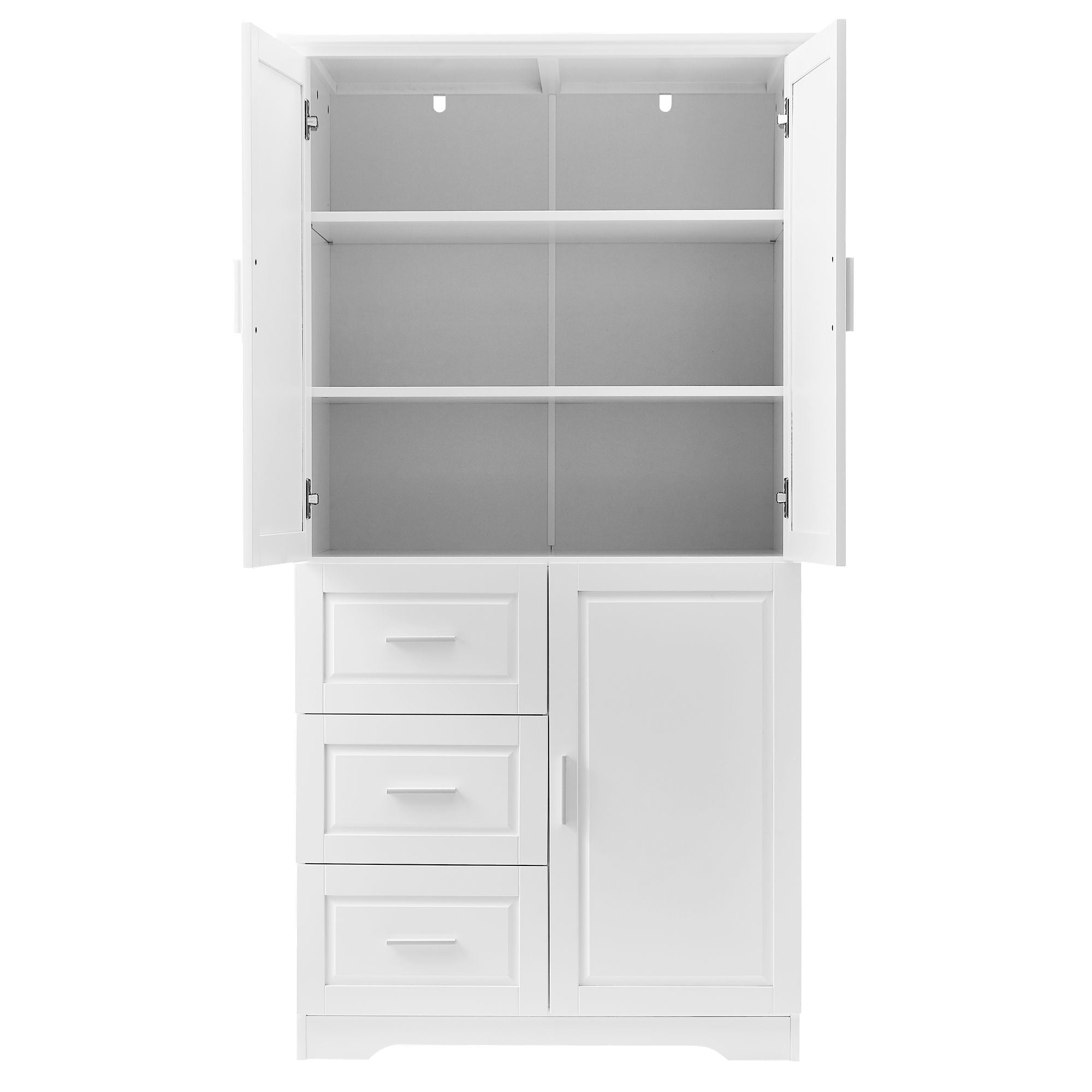 Tall And Wide Storage Cabinet With Doors, 3 Drawers
