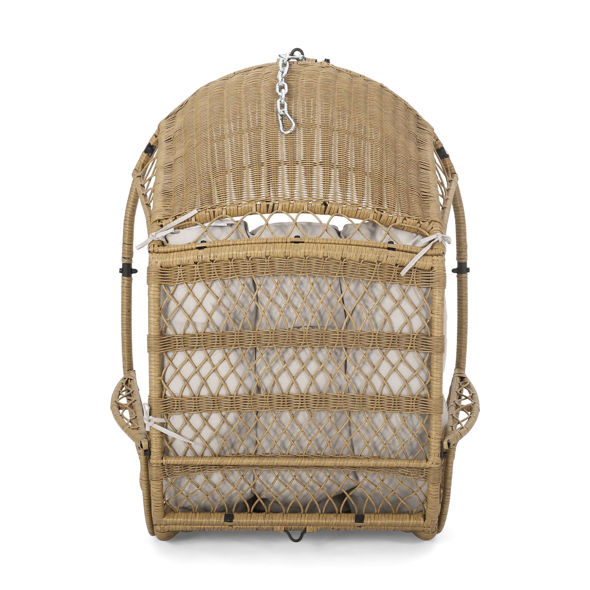 Outdoor / Indoor Wicker Hanging Chair With 8Ft Chain - Light Brown / Beige