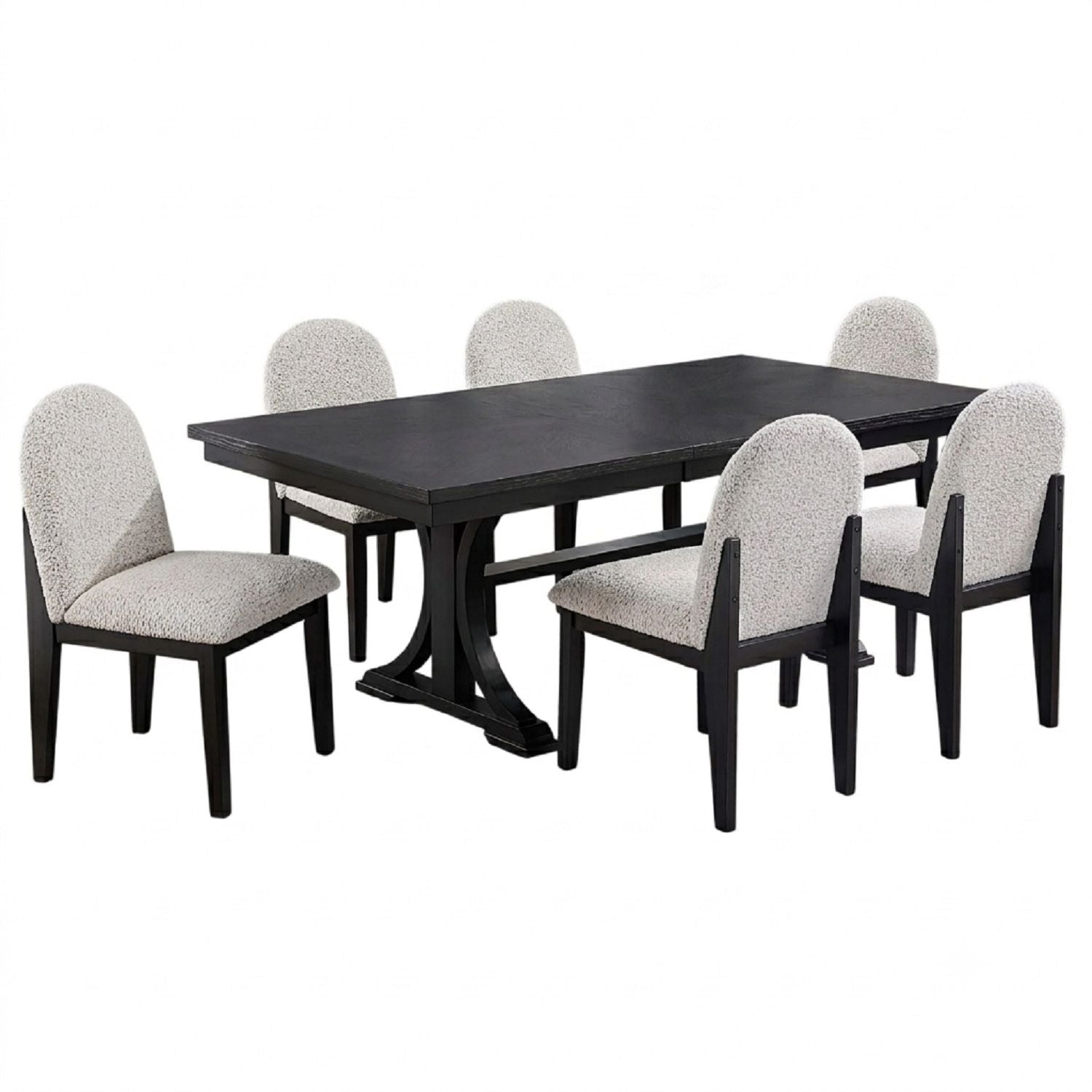 7 Piece Dining Set, Table And 6 Side Chairs, Table With Trestle Base - Black / Charcoal / White