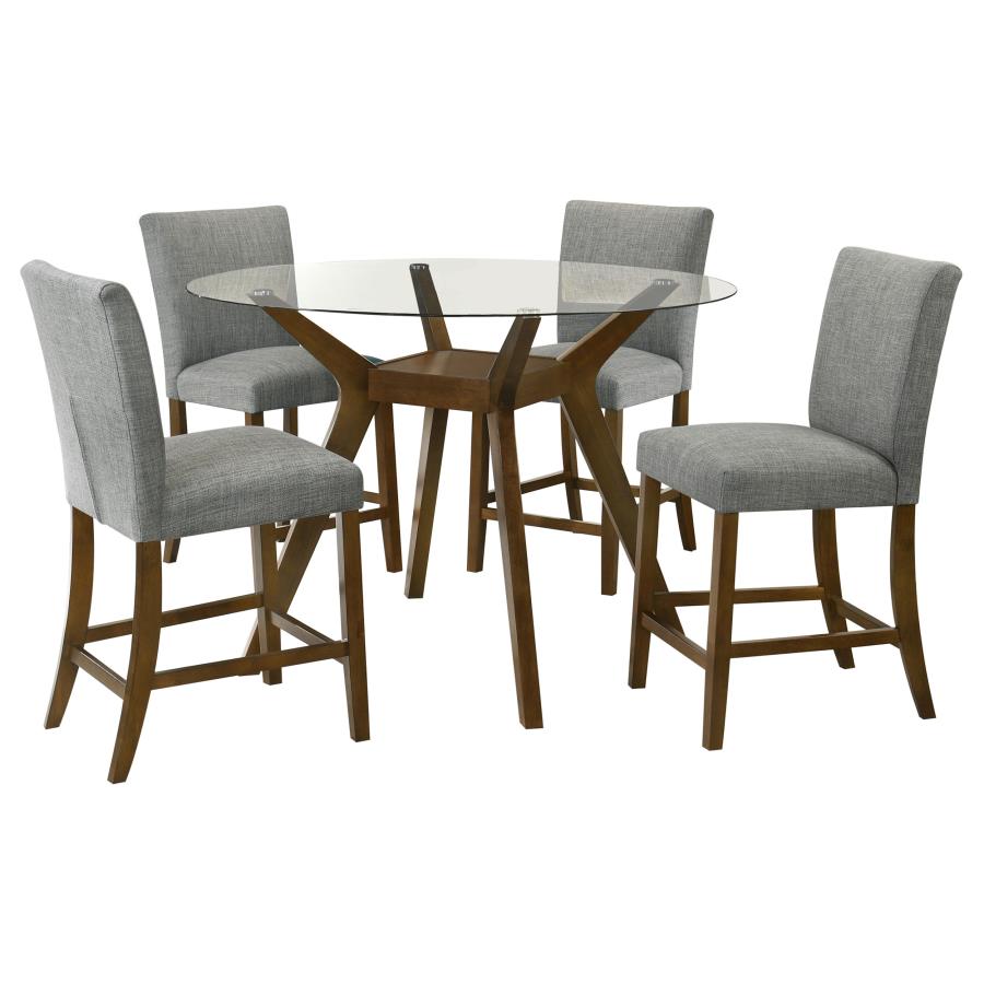 Paxton 5-piece Round Glass Top Counter Height Dining Set Grey