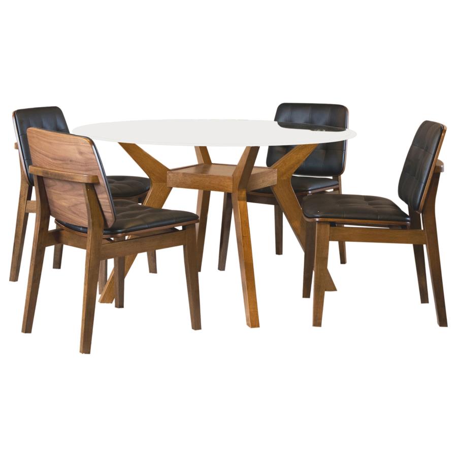 Paxton 5-piece Round Glass Top Dining Table Set Brown