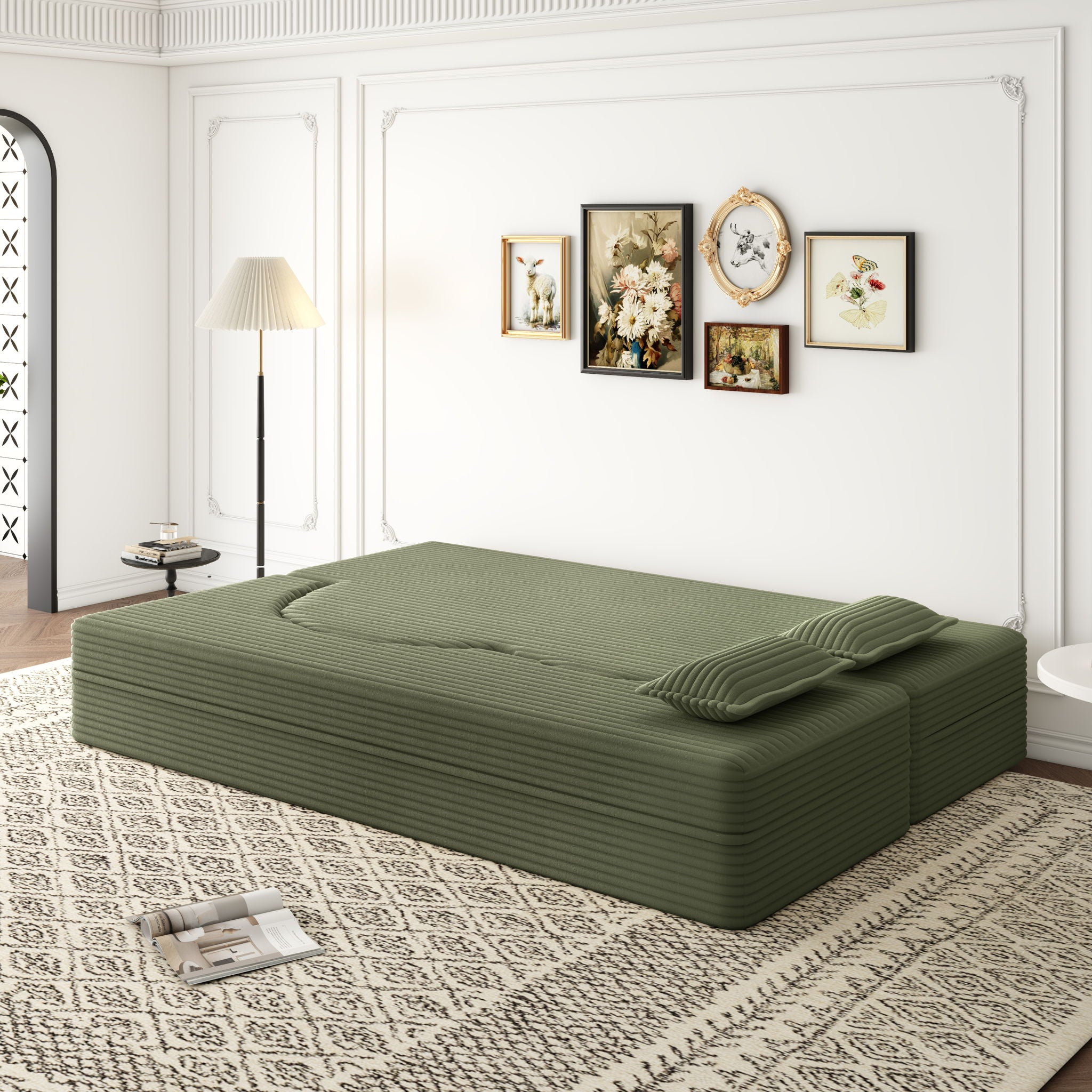 Convertible Foam-Filled Sleeper Sofa Bed With 2 Pillows