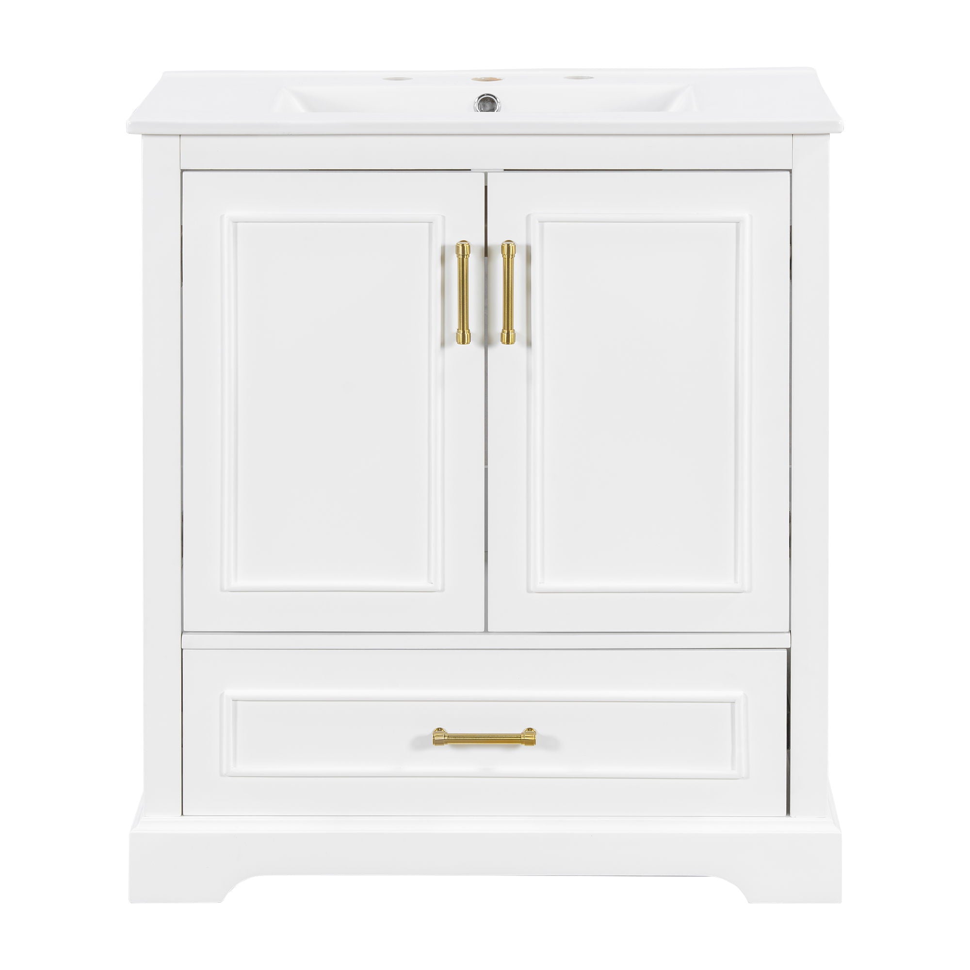 Bathroom Vanity With Sink, 1 Divided Drawer And 2 Soft Close Doors With Double Shelf