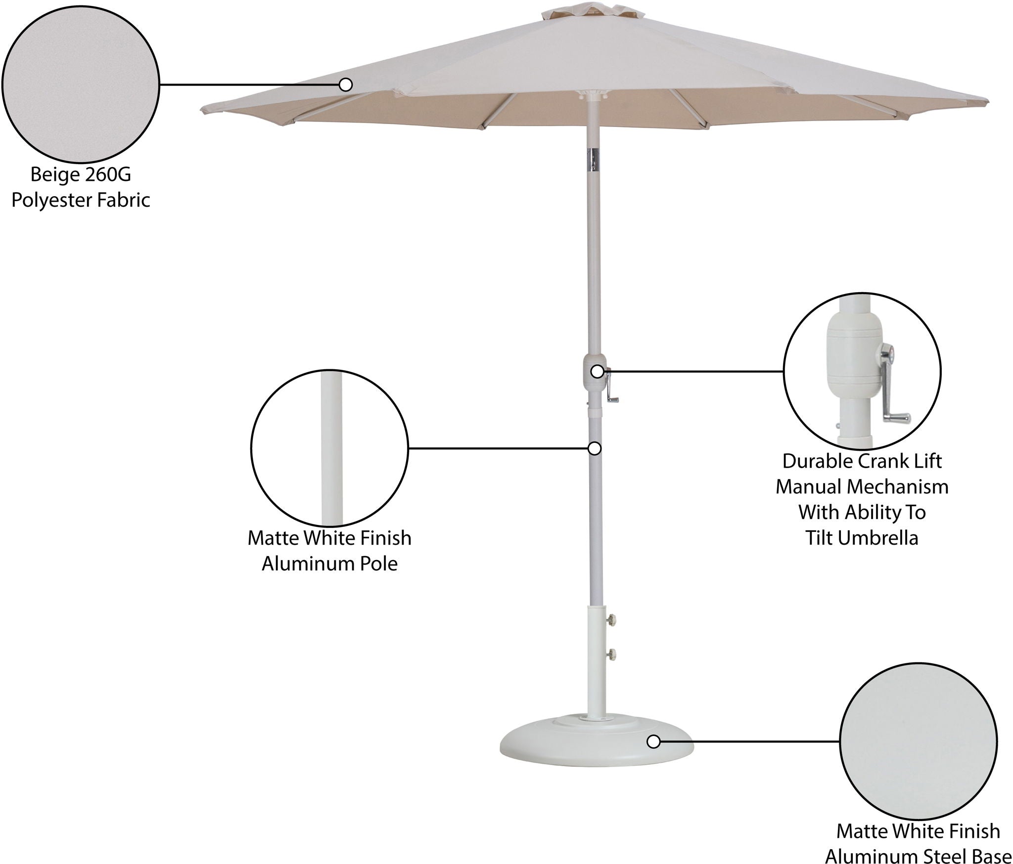 Fiji - Aluminum Patio Umbrella With Round White Base