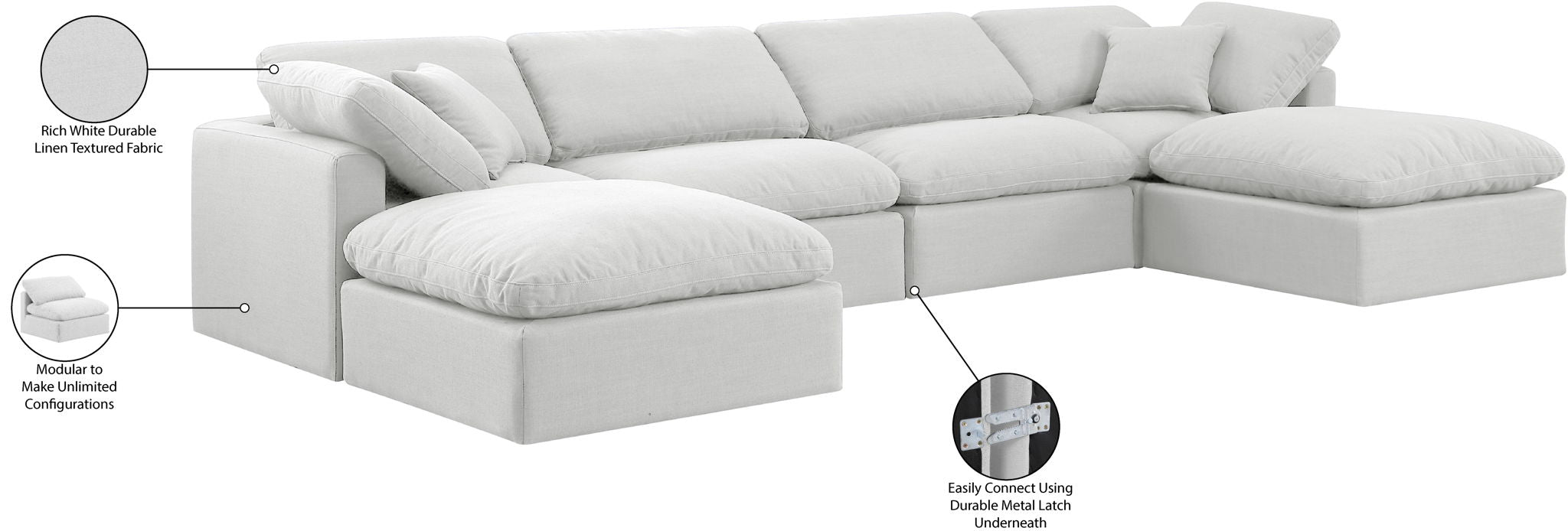 Indulge - Linen 6 Piece Modular Double Chaise Sectional - White