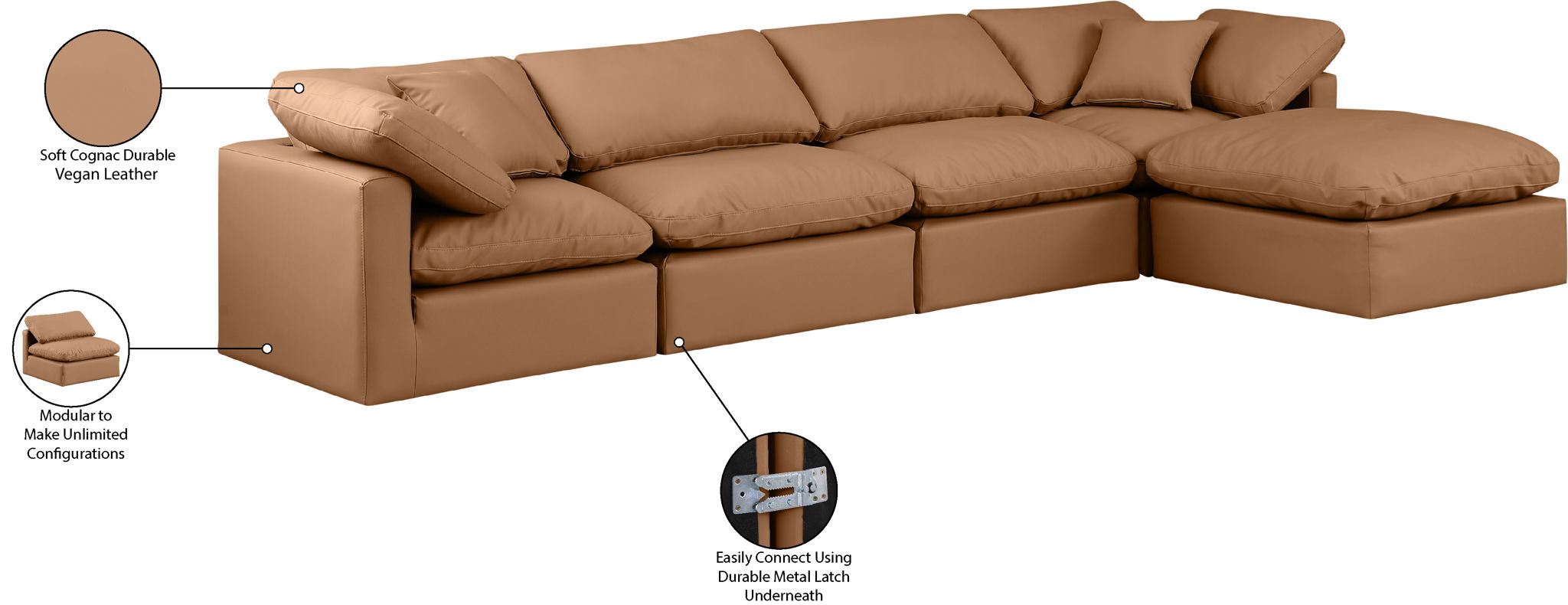 Indulge - Faux Leather 5 Piece Modular Sectional With Chaise