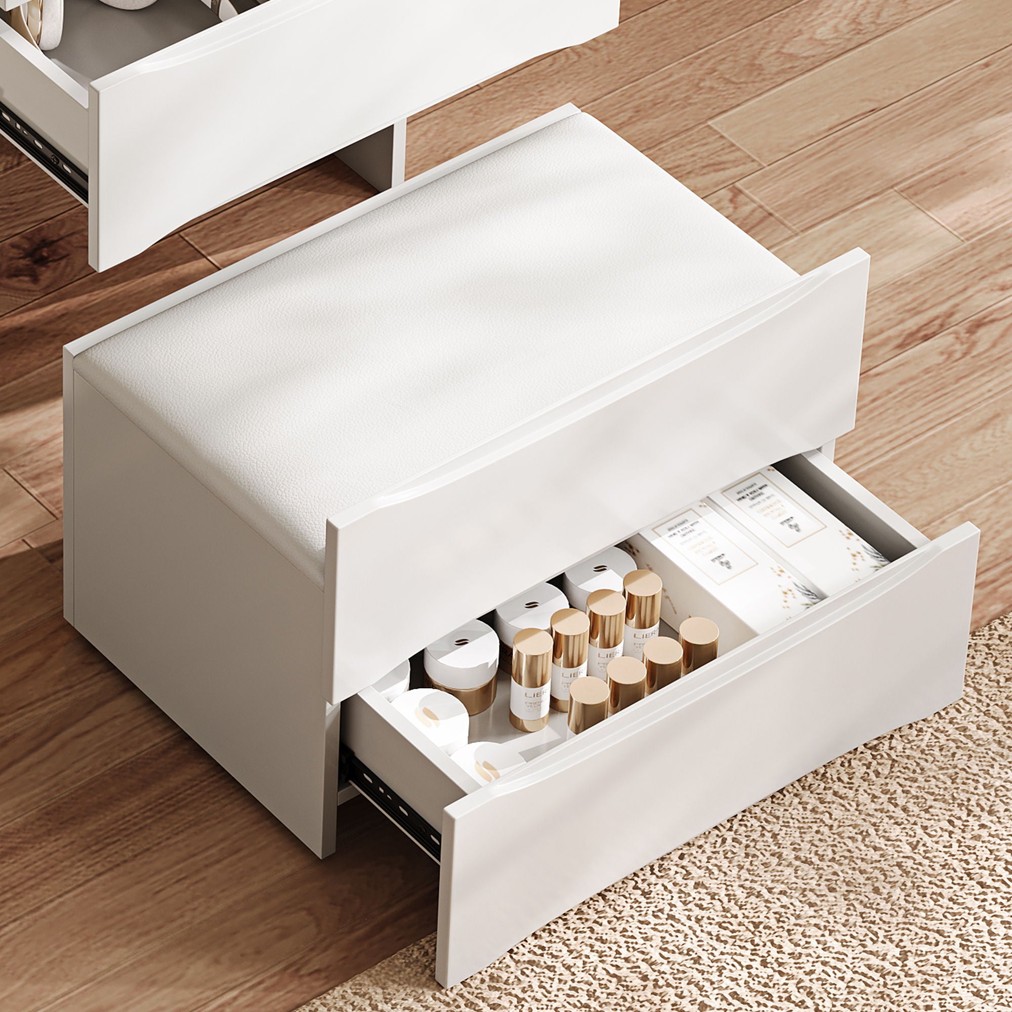3 In 1 Vanity Table With LED Mirror & Storage Stool For Bedroom