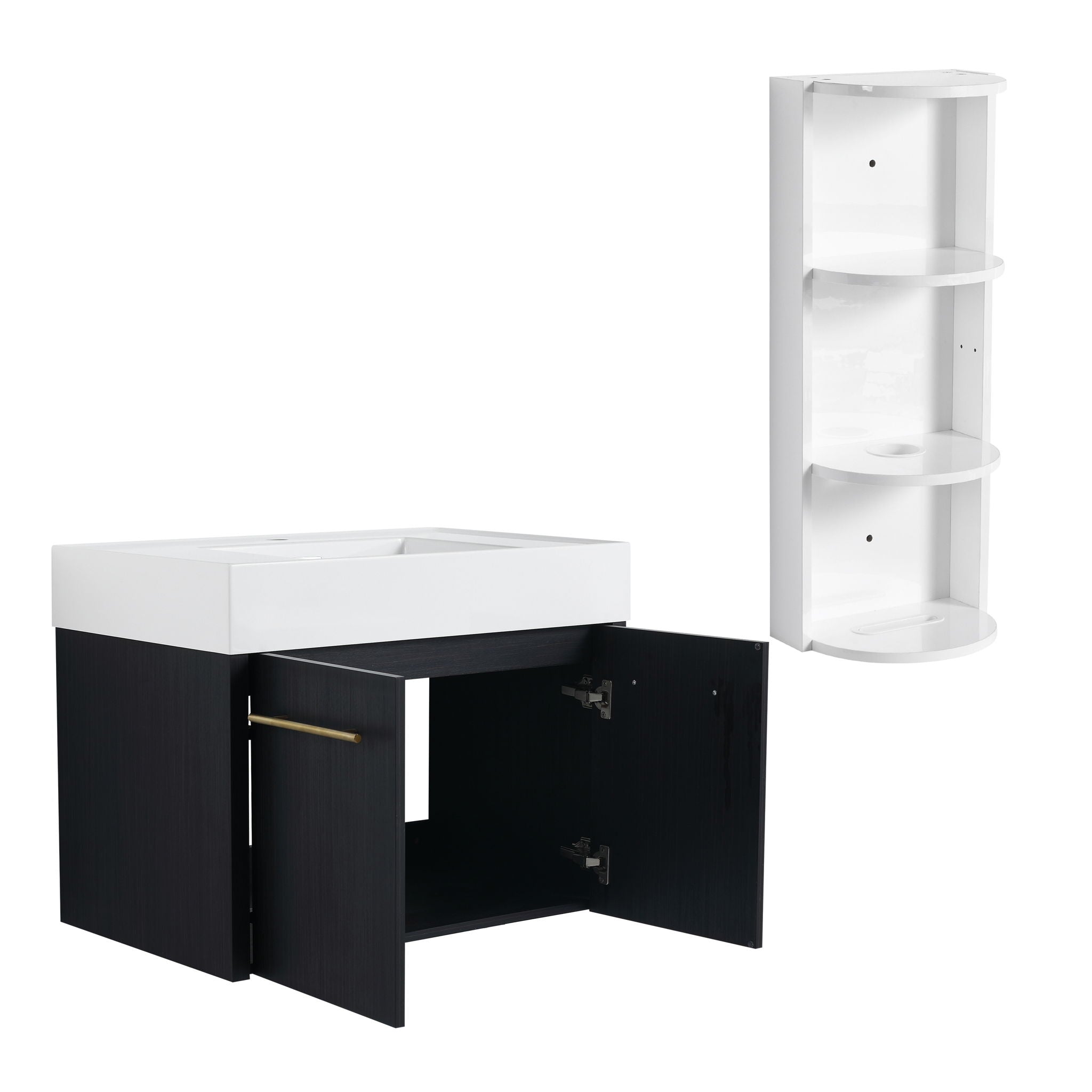 Modern Wall Mounted Bathroom Vanity With Left Sink And Storage Rack