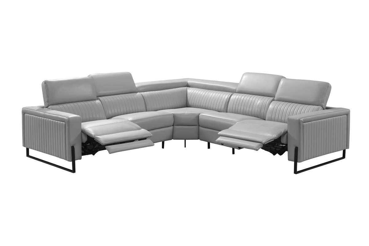 2787 Grey/Silver Top-grain Leather Power Reclining Sectional