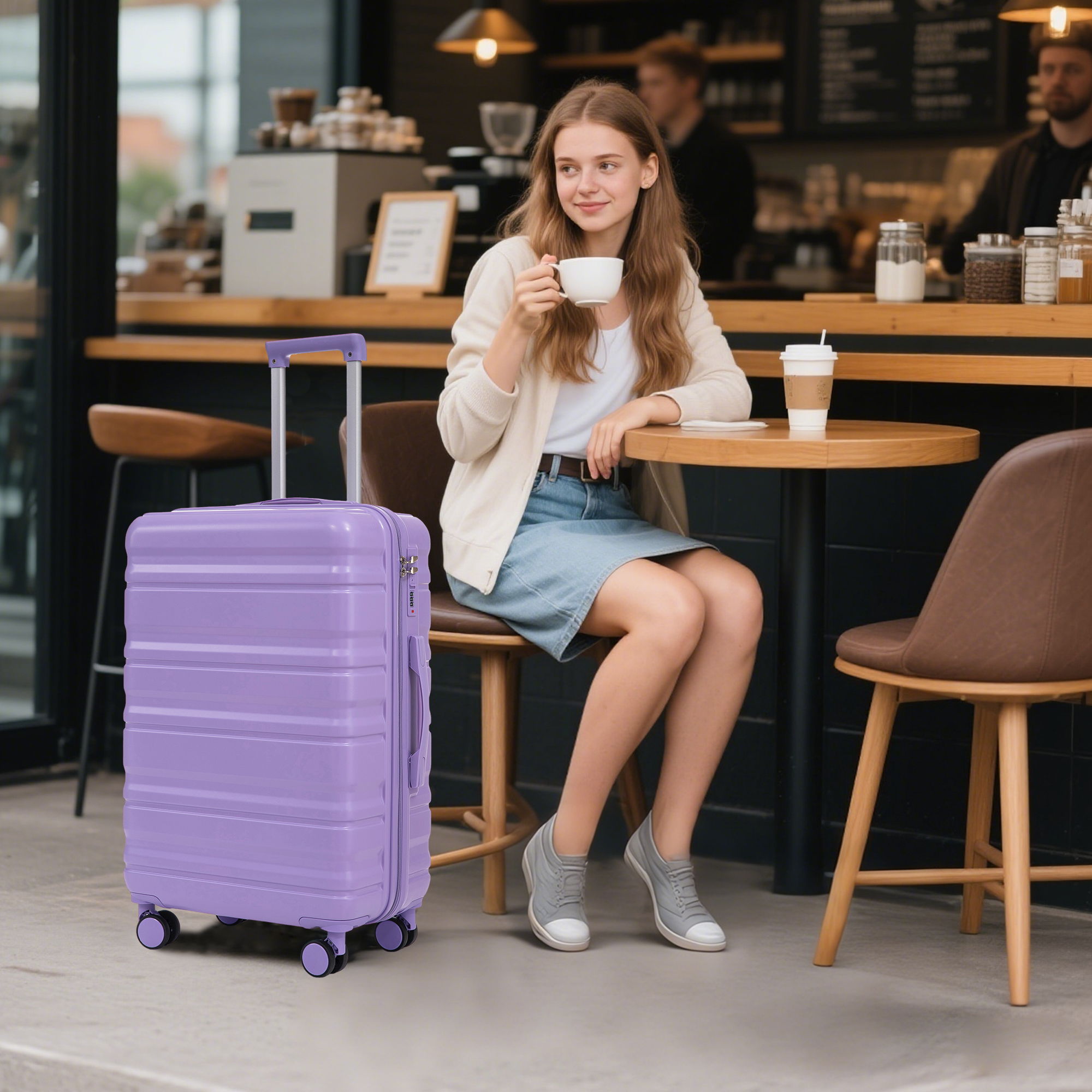 3 Piece 20" / 24" / 28" Spinner Luggage Set & Combination Lock, Durable Hard Shell With 360° Silent Wheels - Blue / Purple