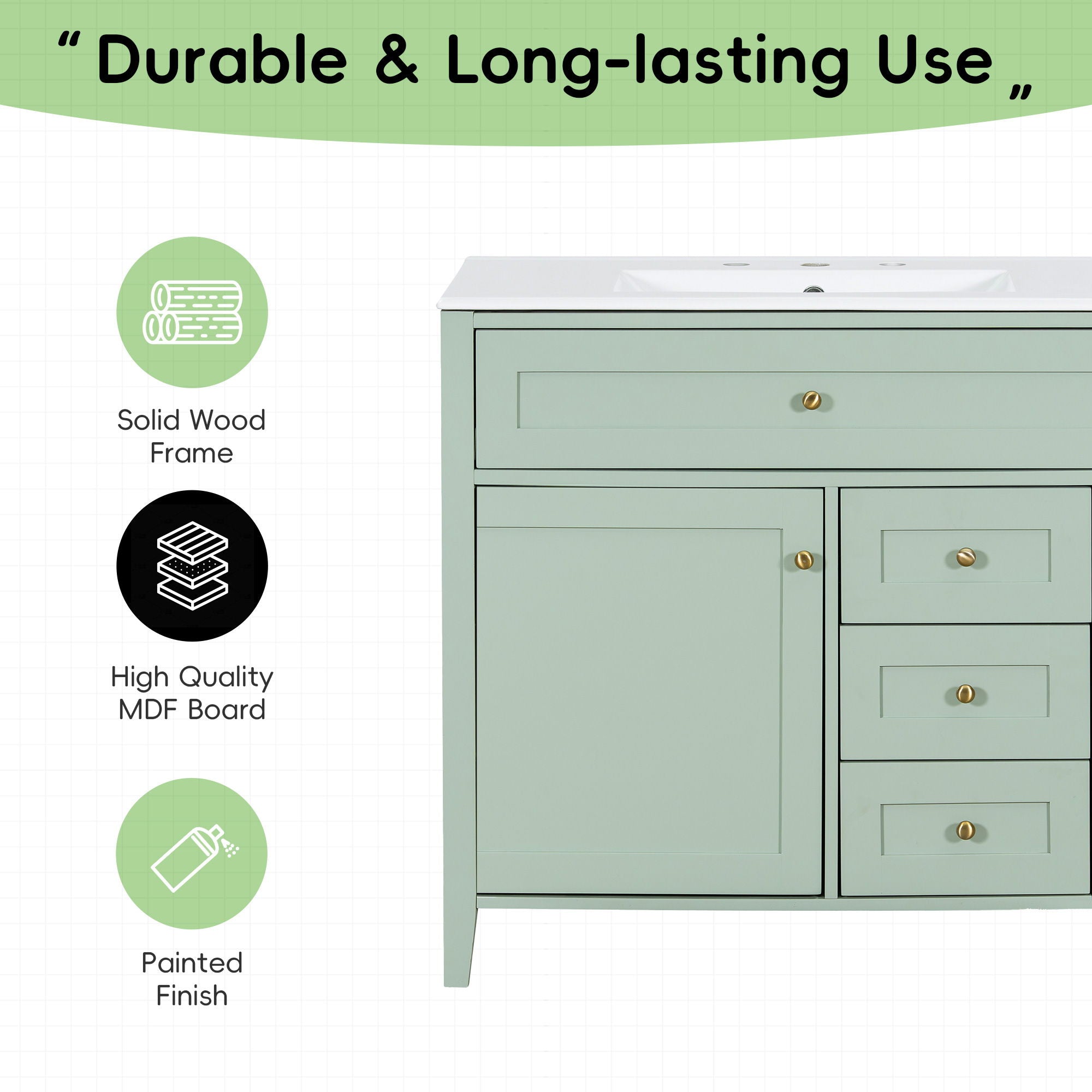 Bathroom Vanity With Sink, Cabinet With 3 Drawers And Adjustable Shelf
