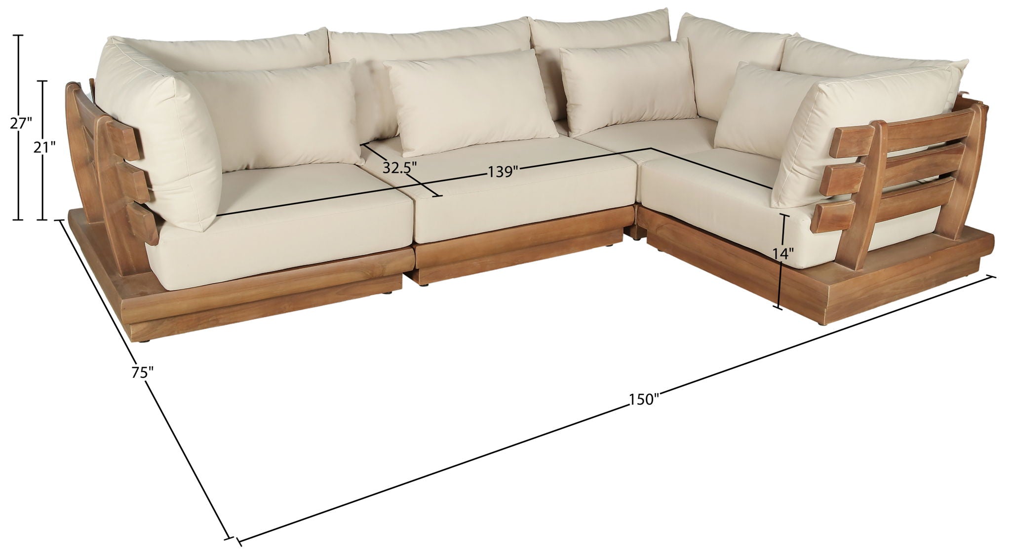 Mirella - 4 Piece Water Resistant Fabric Outdoor Patio Modular Sectional