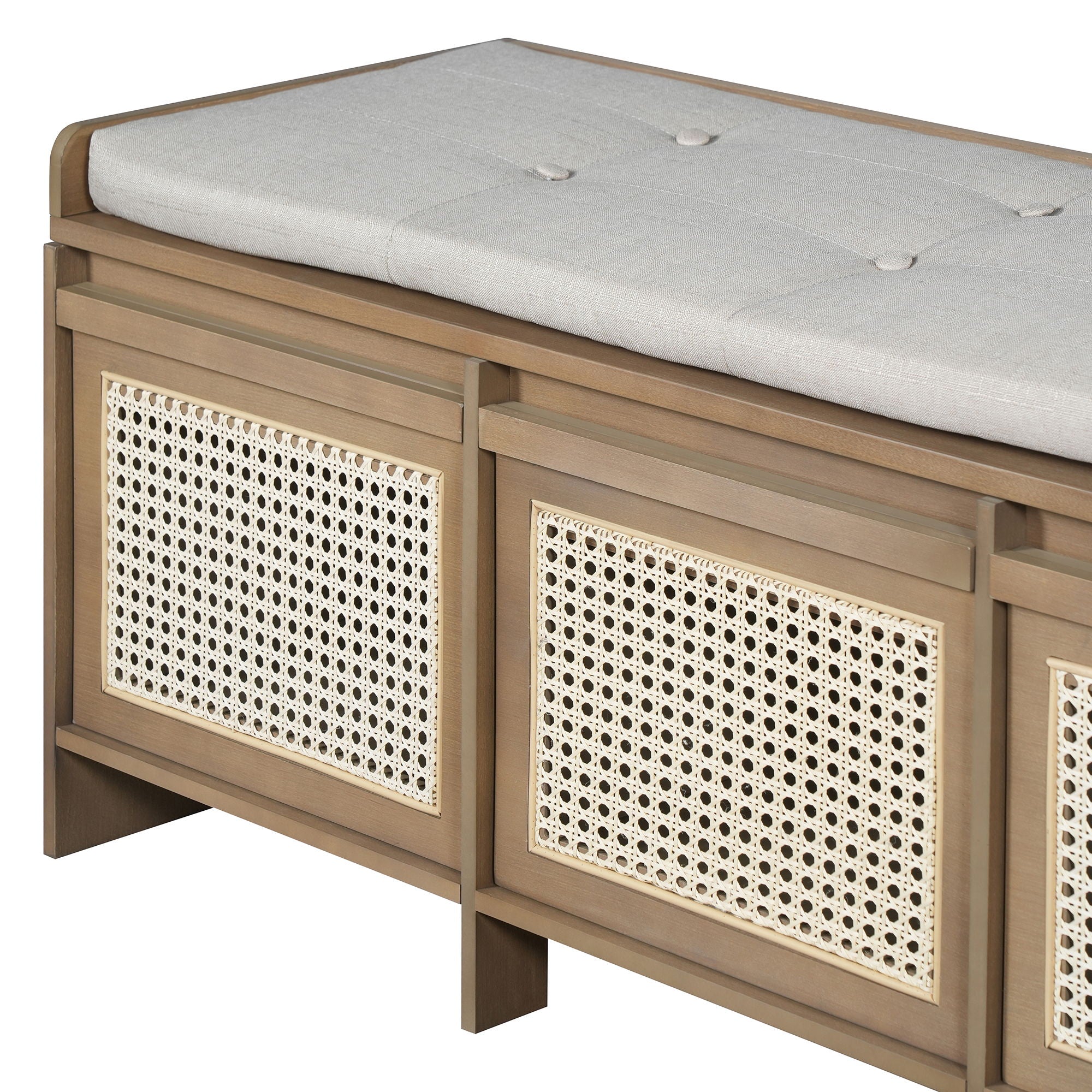 Entryway Shoe Bench With Drawers & Button Tufted Cushion
