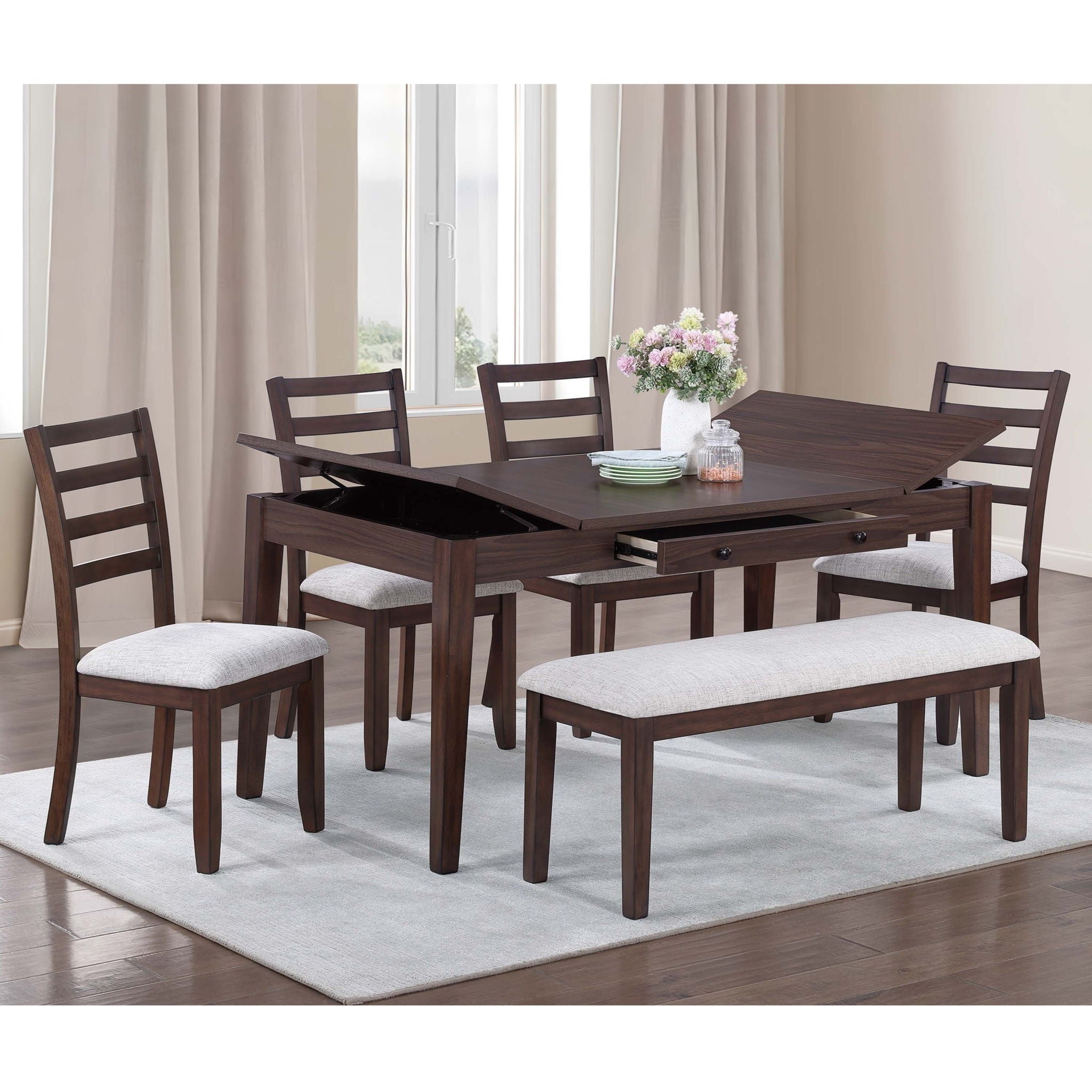 Cushion Padded Seat Dining Room Bench - Walnut