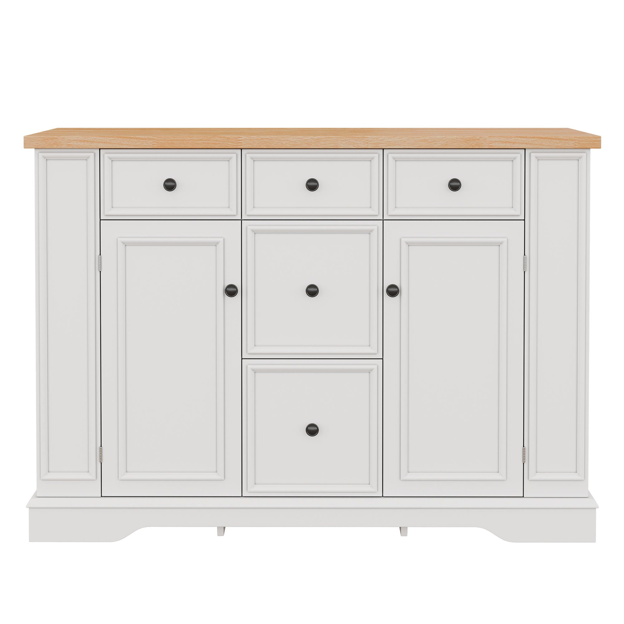 Sideboard Buffet Cabinet With 5 Drawers, 2 Cabinets, Adjustable Shelves, Kitchen Console Table For Dining Room - White